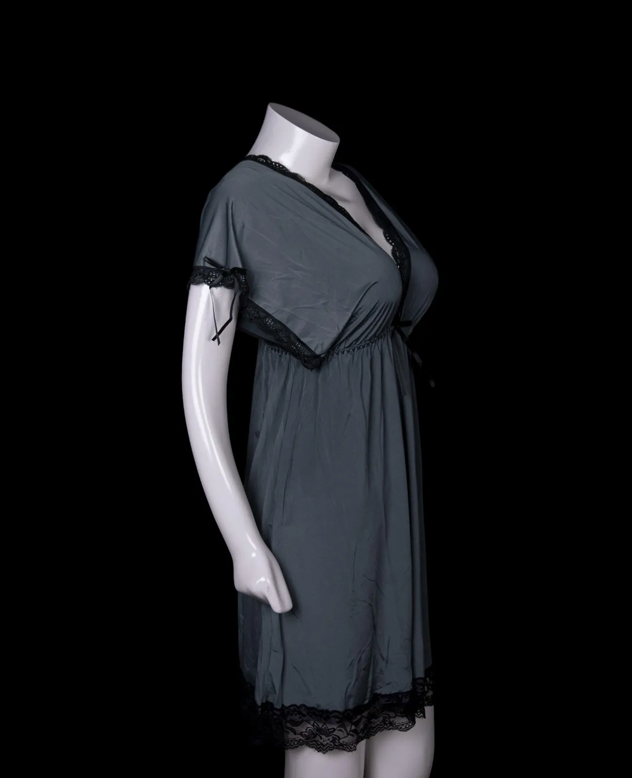 Grey V-Neck Silk Nightdress
