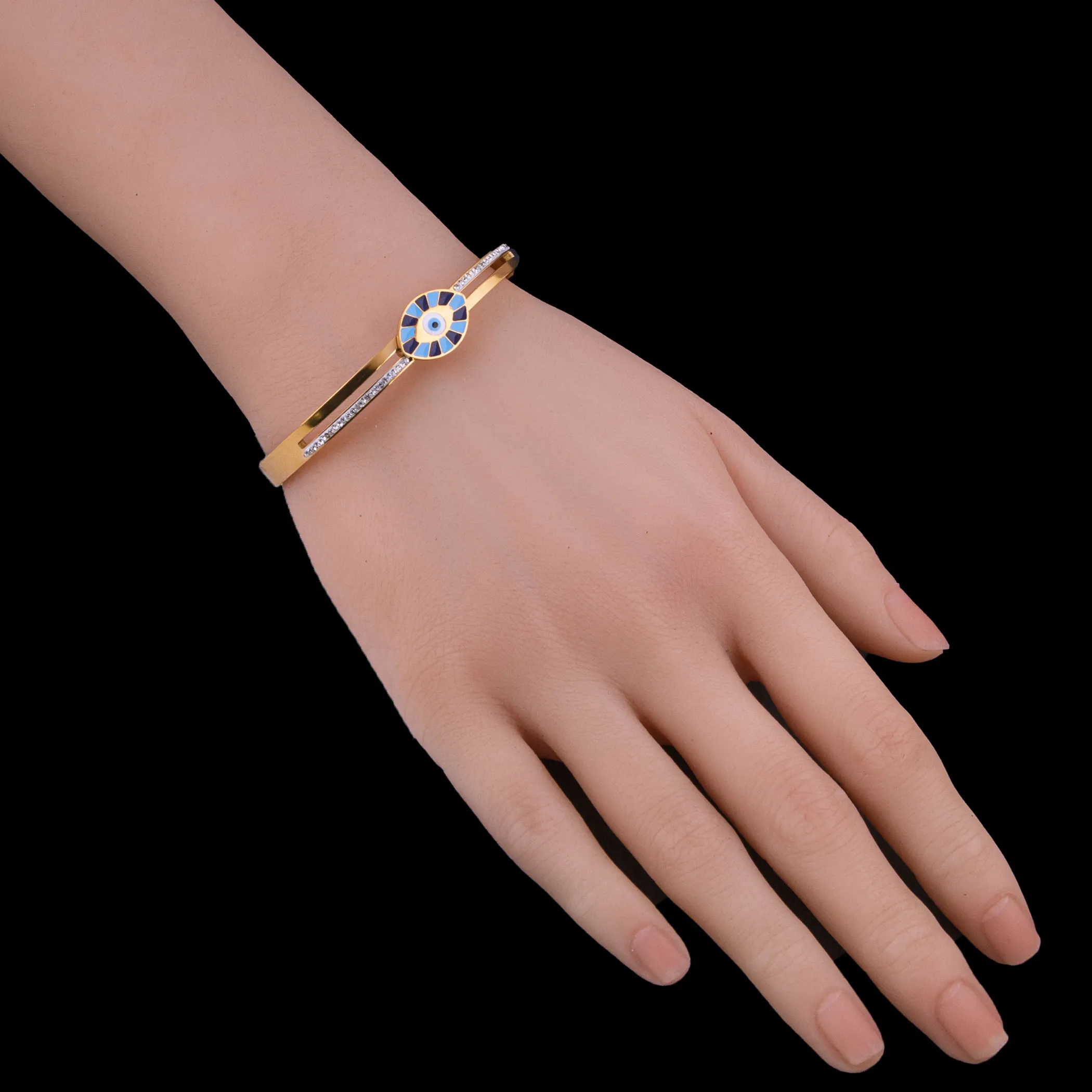 Gold Finish Evil Eye Cuff Bracelet