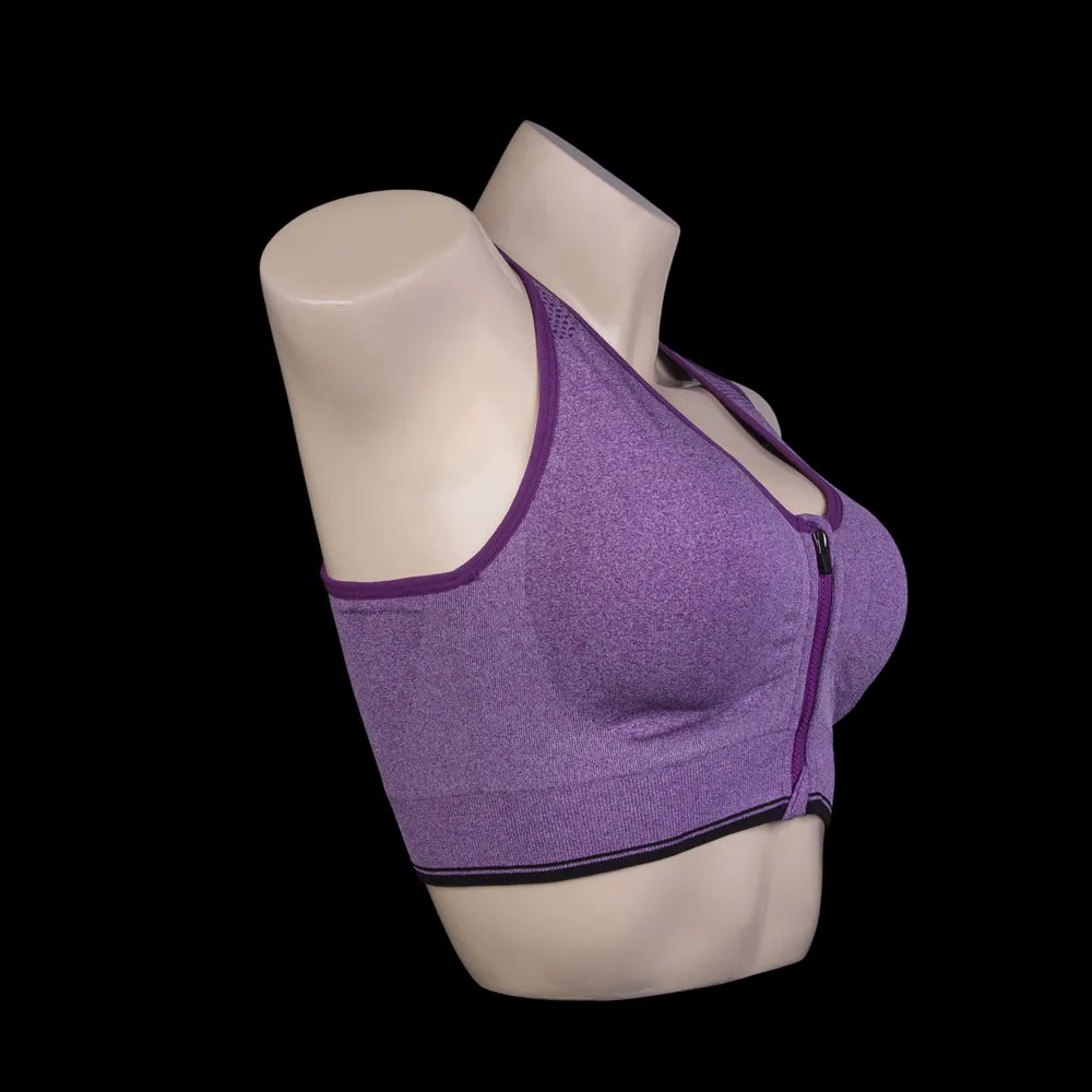 Purple Color Front Zip Sports Bra