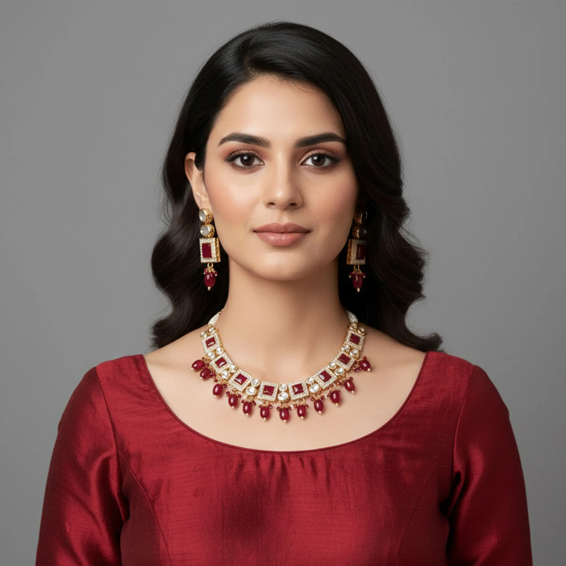 Ruby Accent Kundan Choker Necklace Set