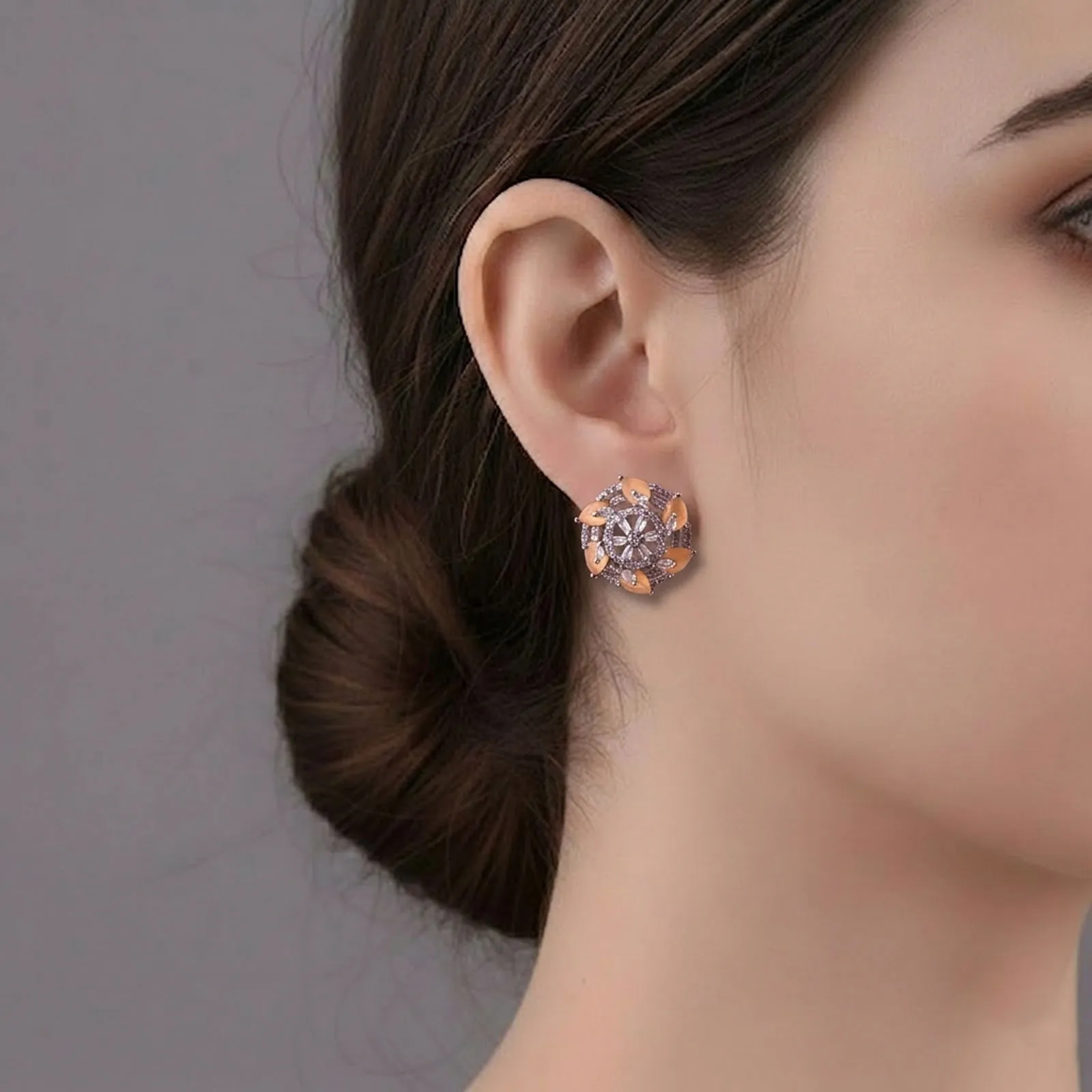 Indian Orange Onyx Stud Earrings