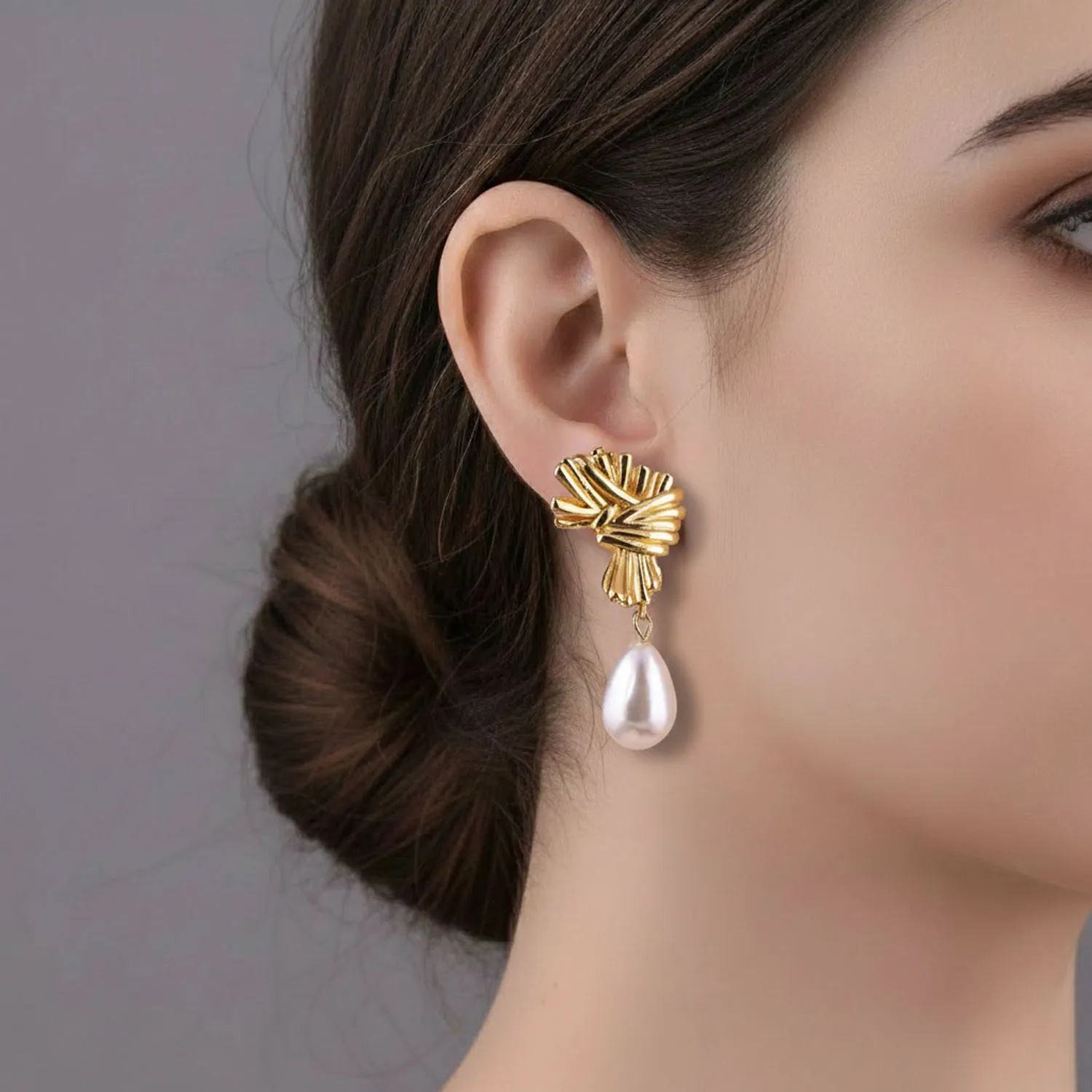 Faux White Pearl Drop Earrings