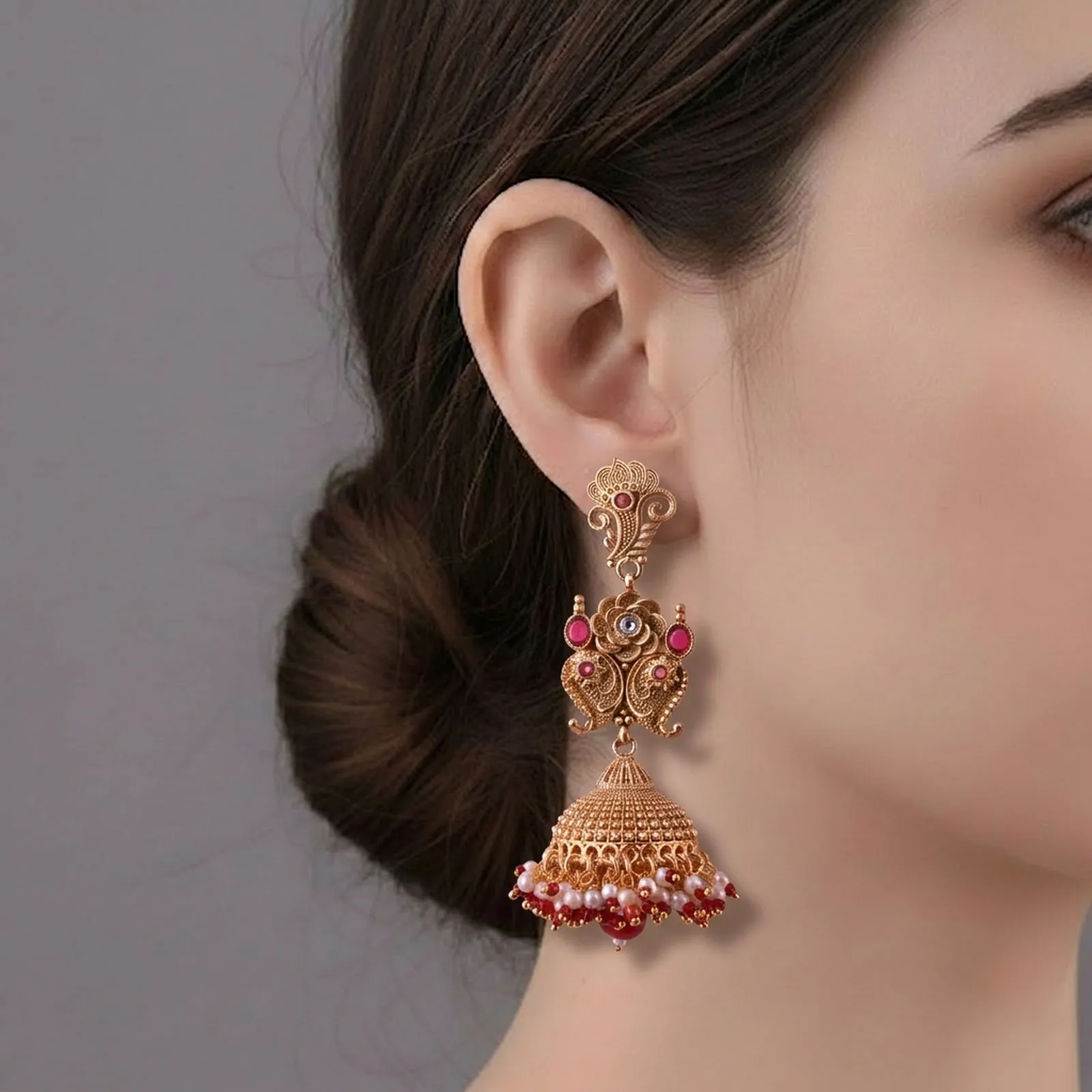 Gold Plated Intricate Floral Jhumka