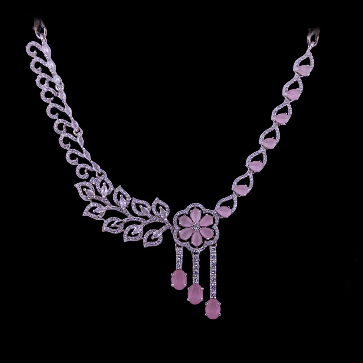 Pink American Diamond Cubic Zirconia Necklace Set
