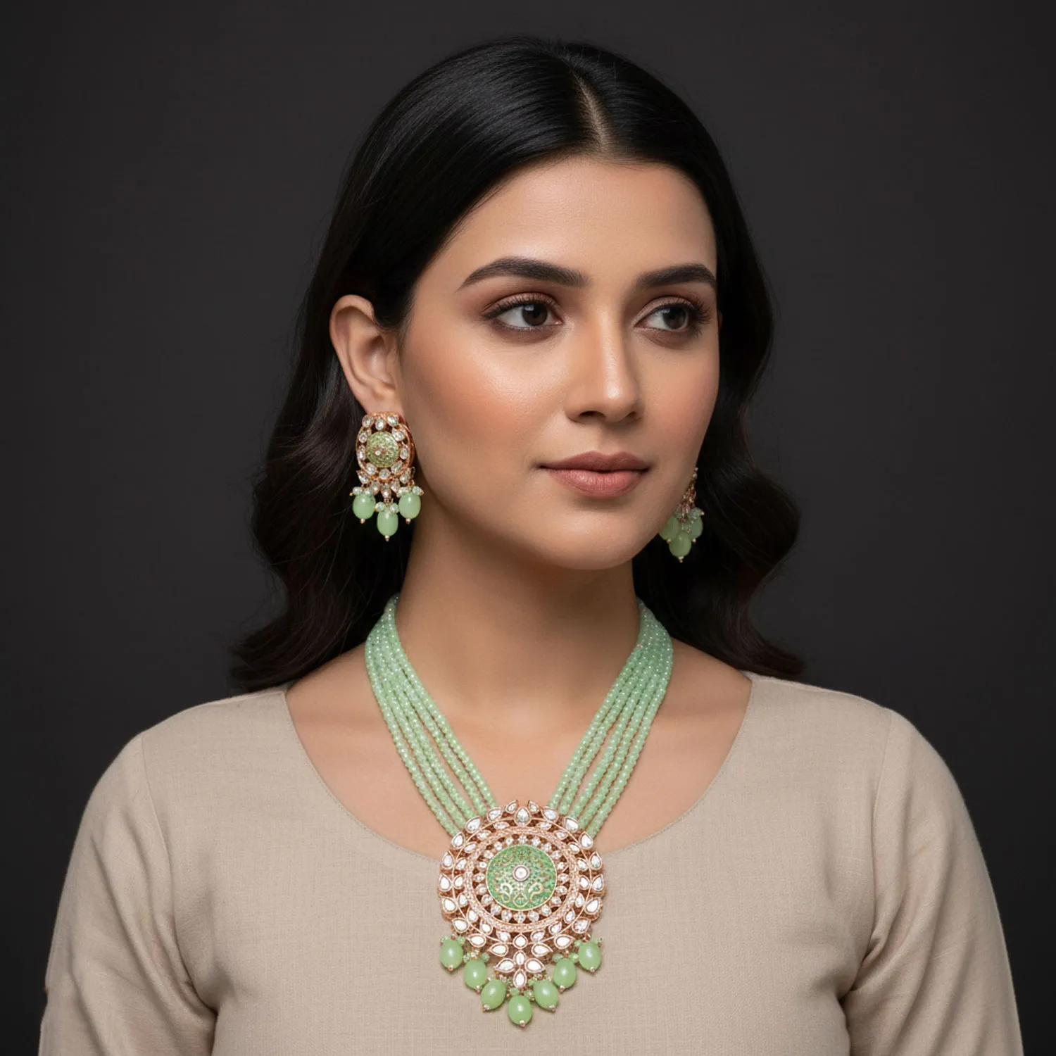 Kundan Meenakari Beaded Mala Set