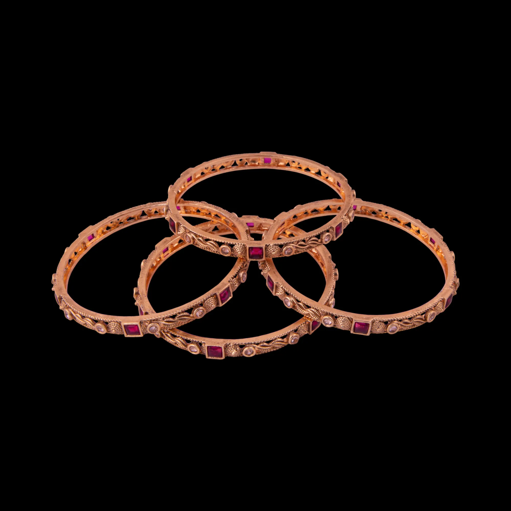 4 PCS Red Stone Bangles Set