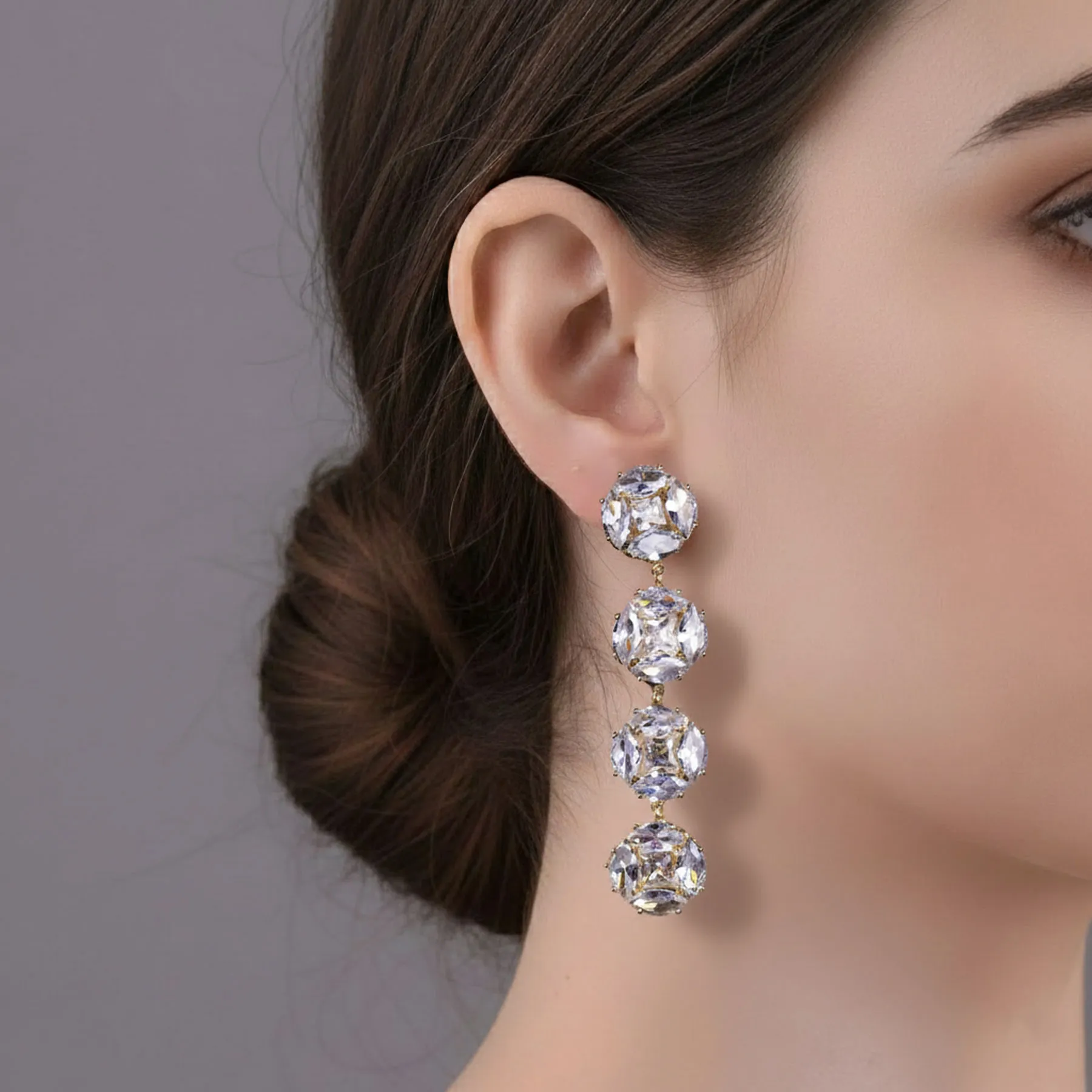 Four Stone Cluster Dangle Drop Earrings