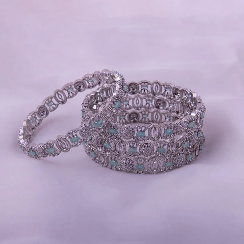 American Diamond Bangles With Mint Green Stones