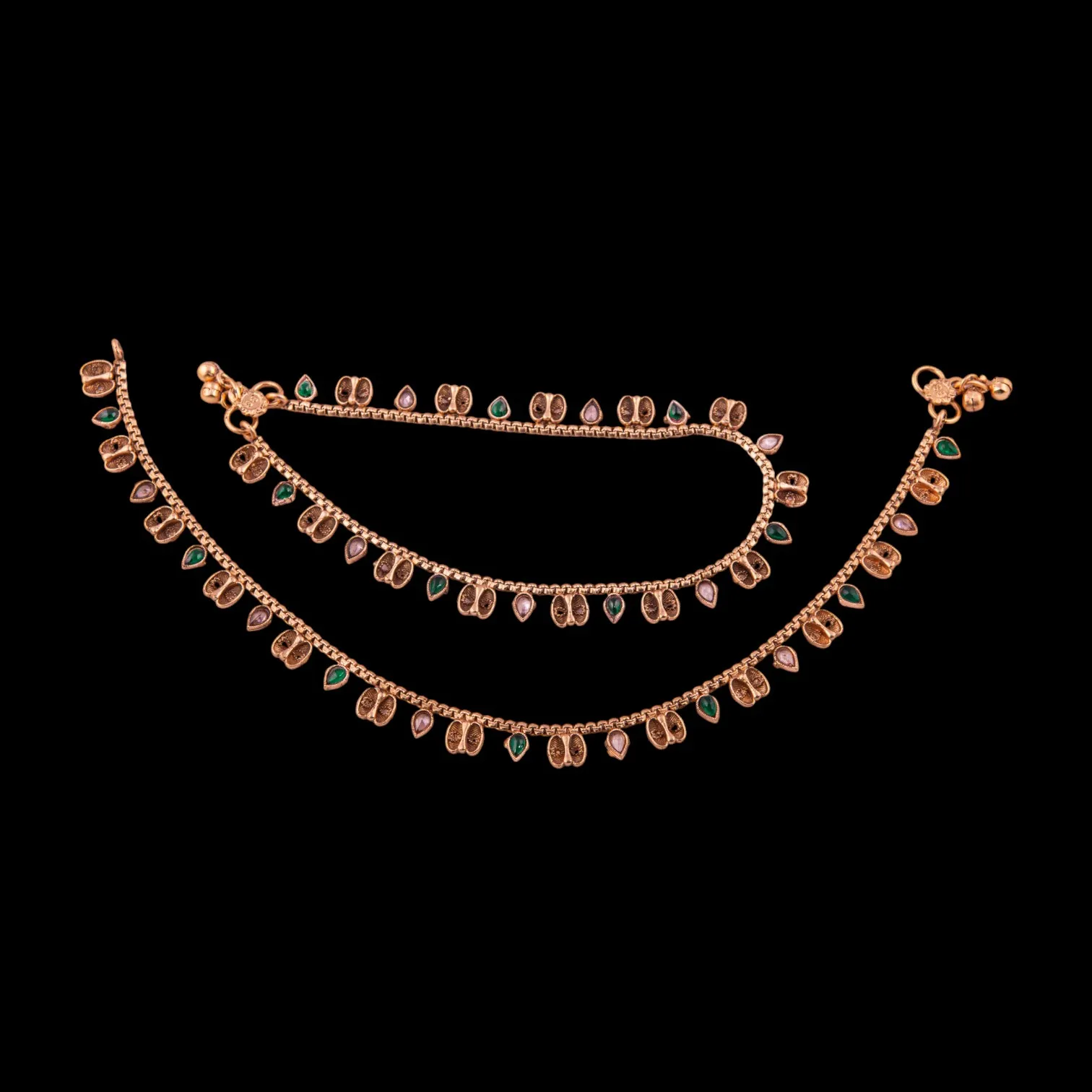 Gold Plated CZ Studded  Anklets Pair
