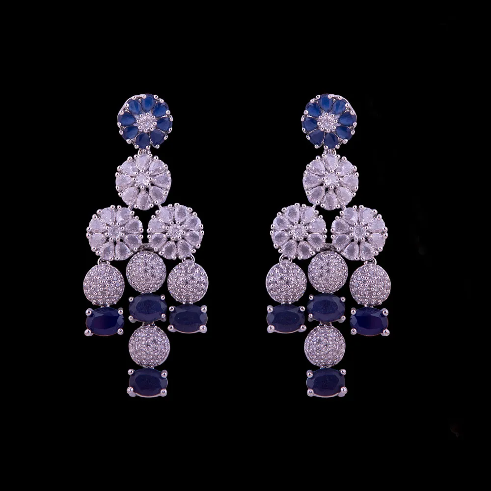 Three Layered Blue White Crystals Necklace Set