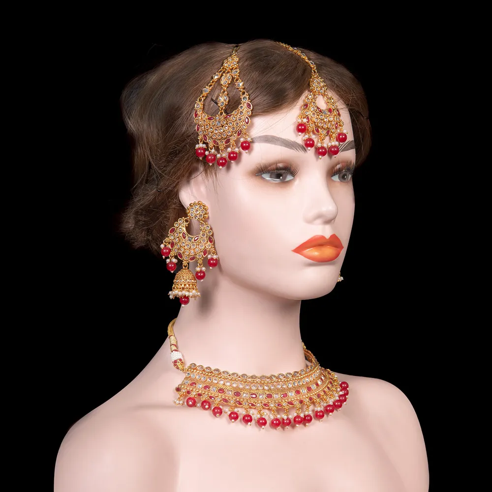 Red Kundan Beaded Bridal Choker Set