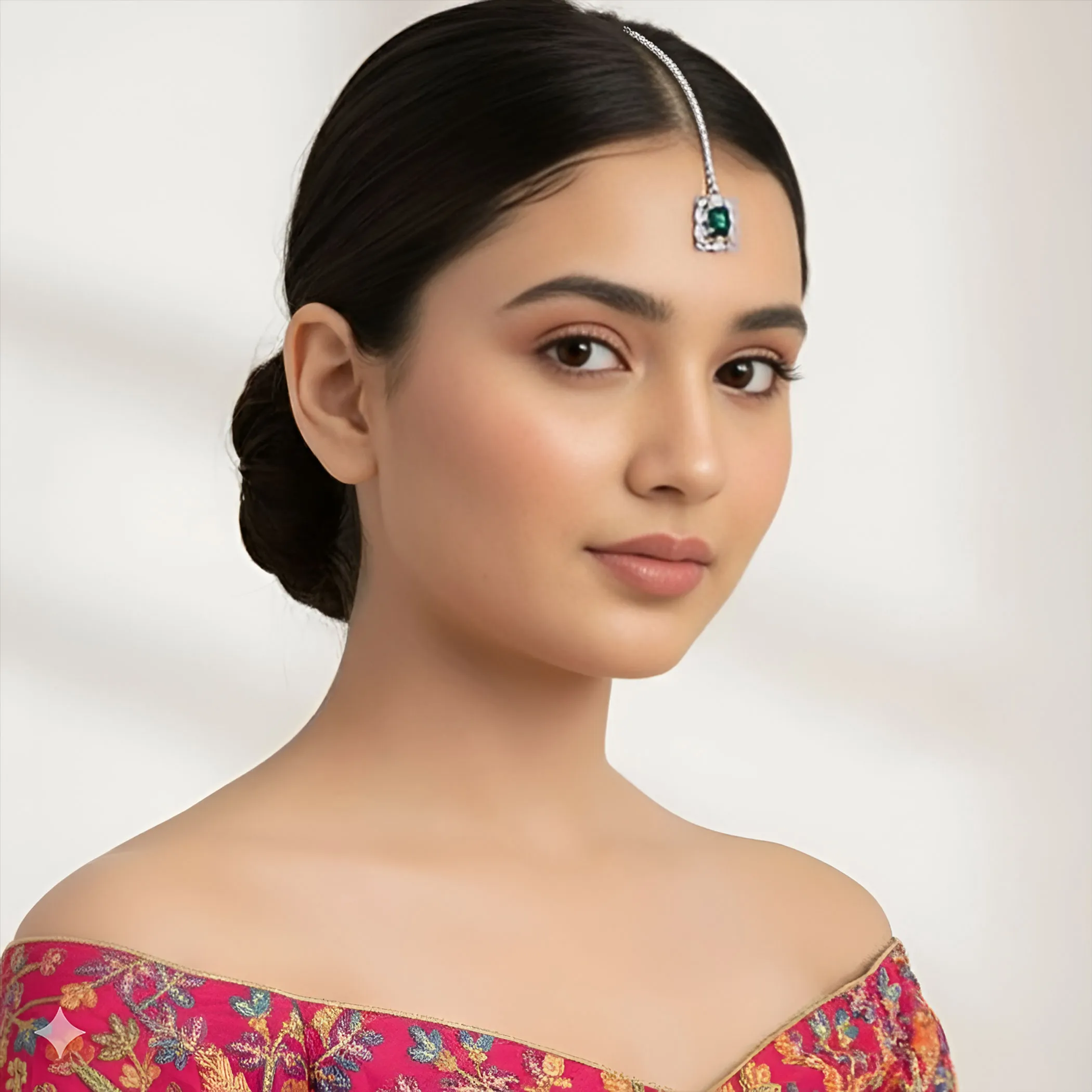 Silver Plated Green Crystal Bindiya