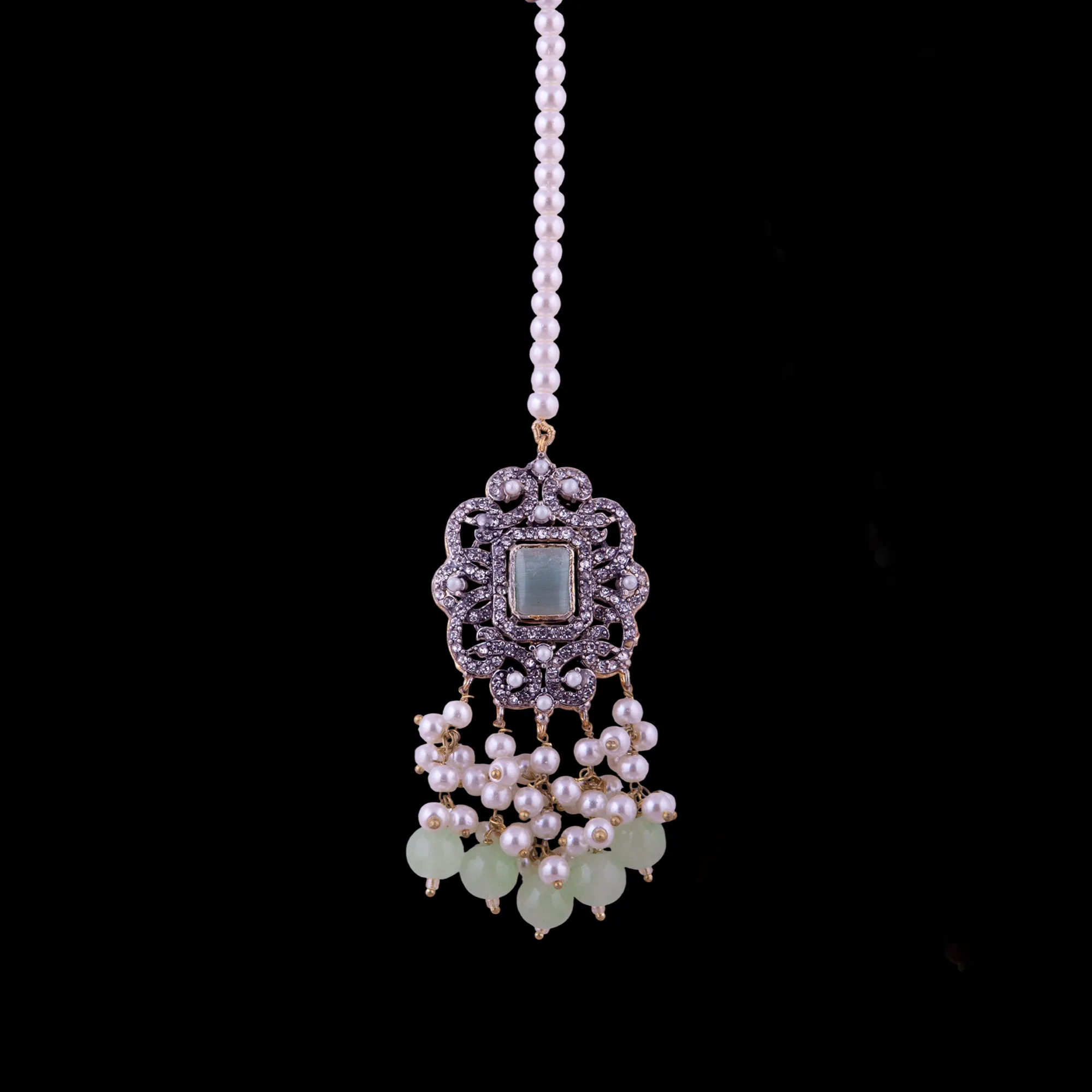 Sterling Silver Pearl Kundan Long Mala Set