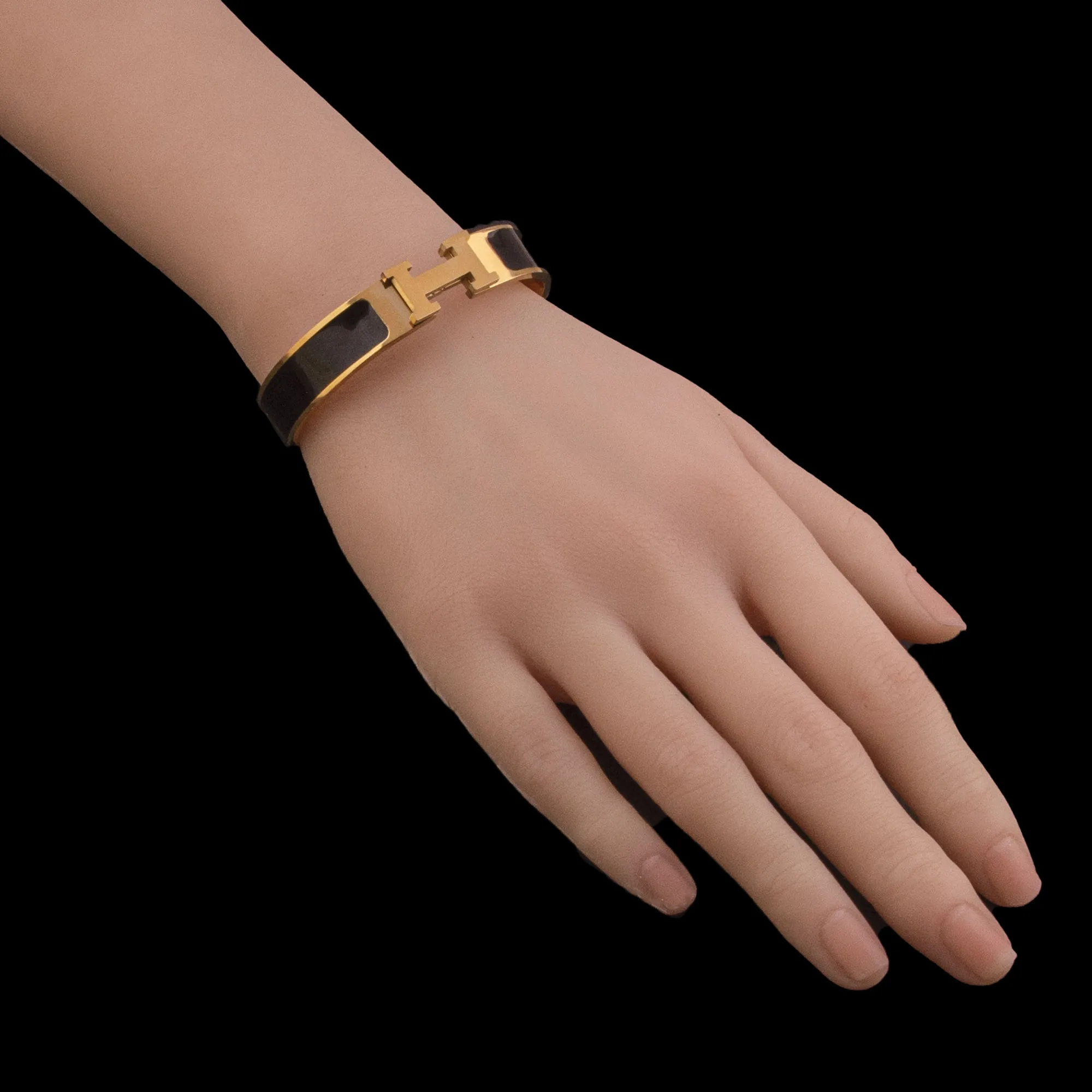 Gold Plated Hermes Clic H Cuff Bracelet