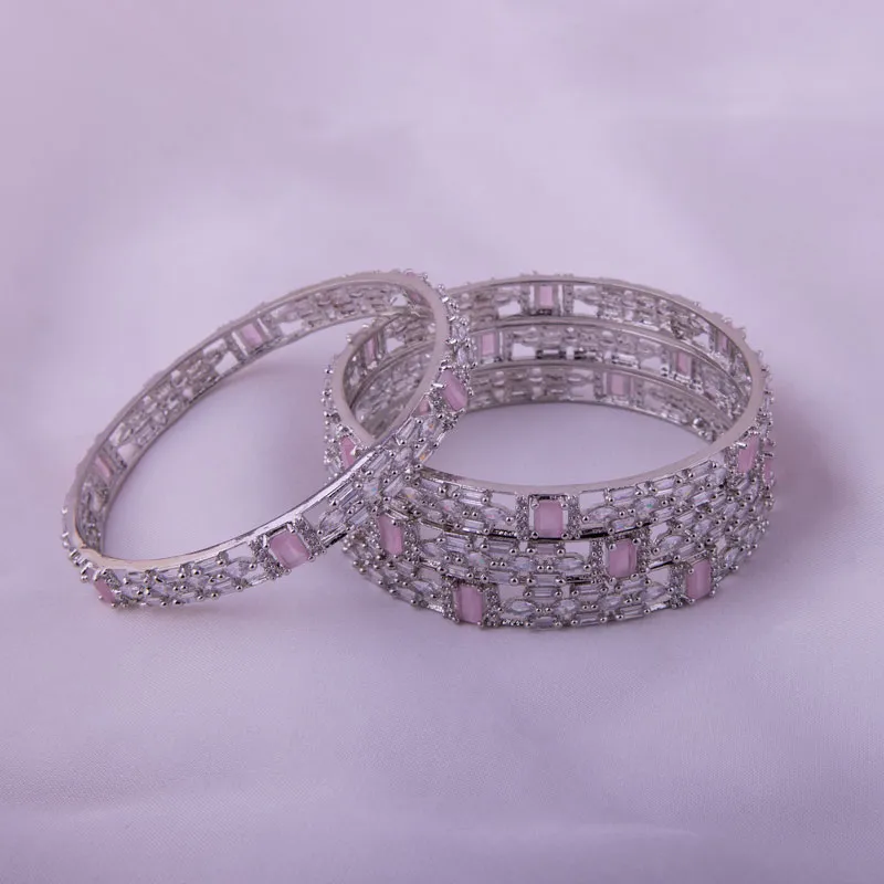 Crystal Pink Cubic Zirconia Stones Bangles Set