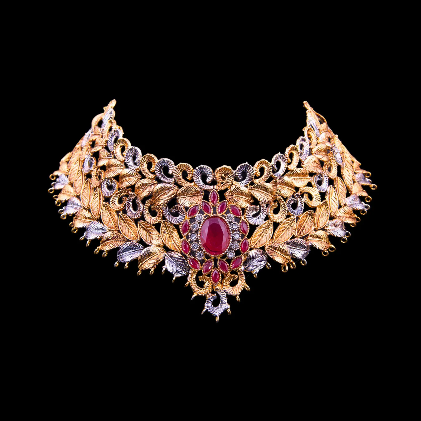 Golden Flora Ruby Bridal Jewellery Set