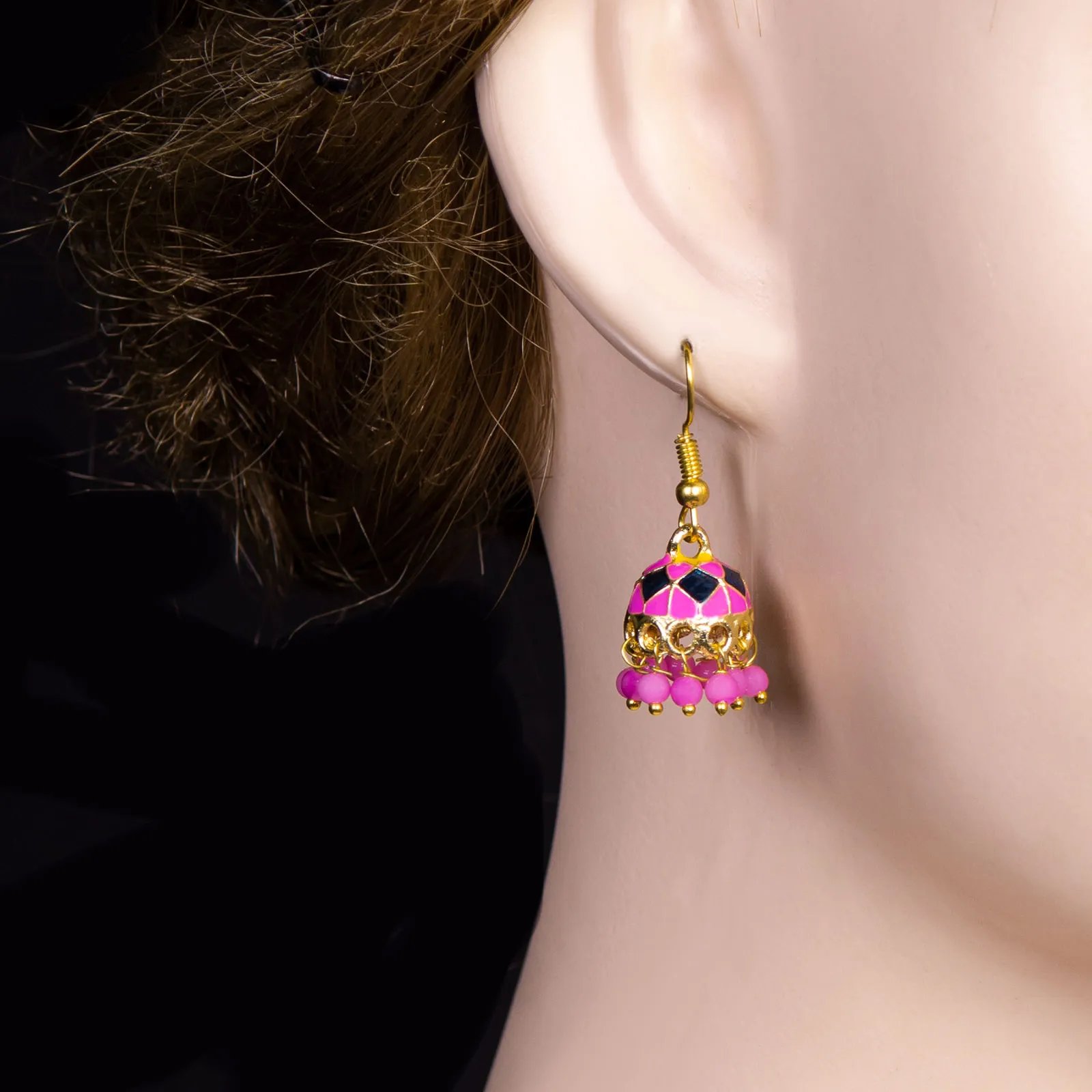 Pink Enamel Mini Jhumka Earrings