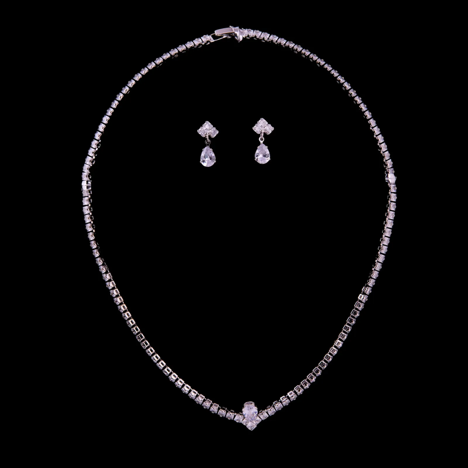 Silver Zircon Party Wear Necklace Set