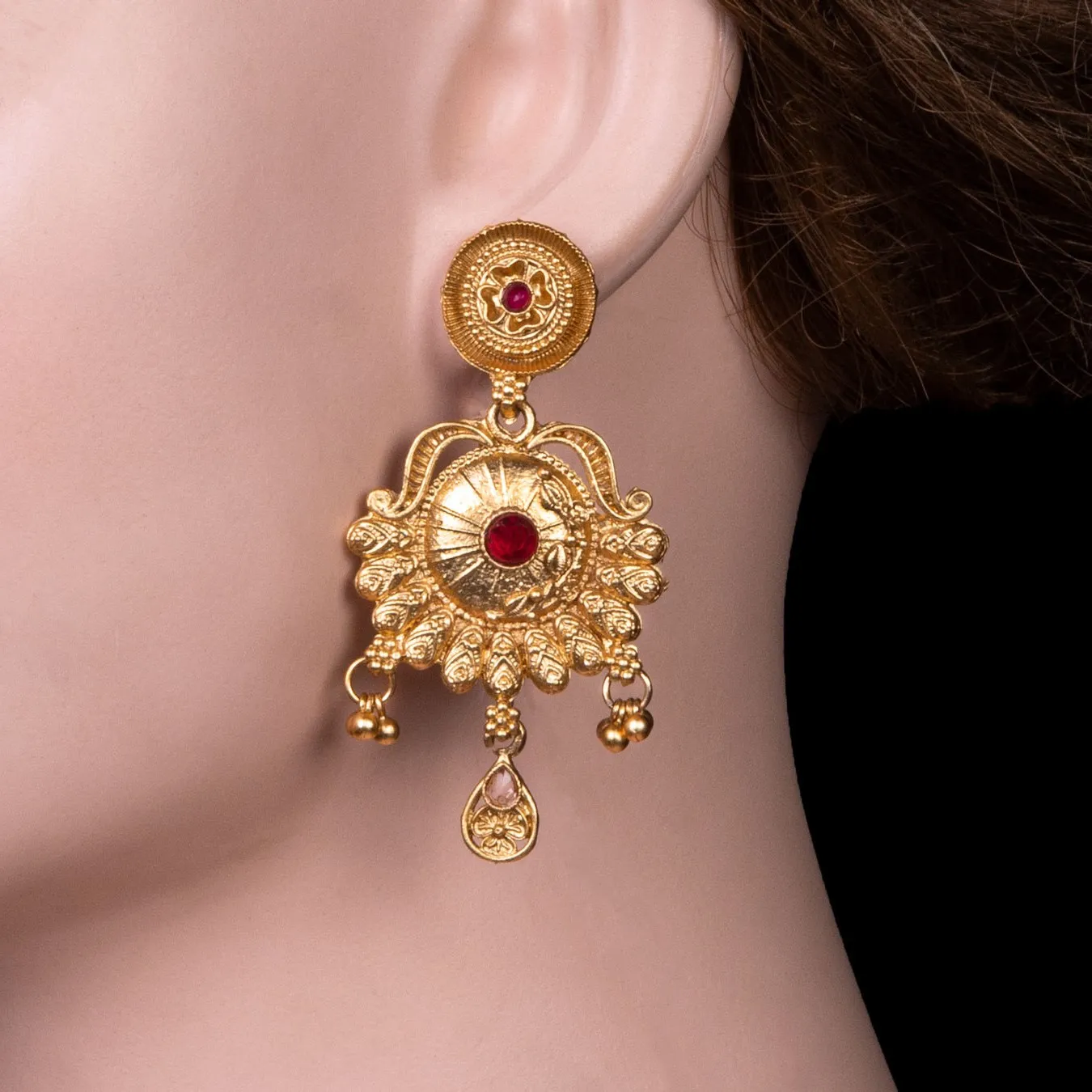 Antique Sunburst Dome Drop Earrings