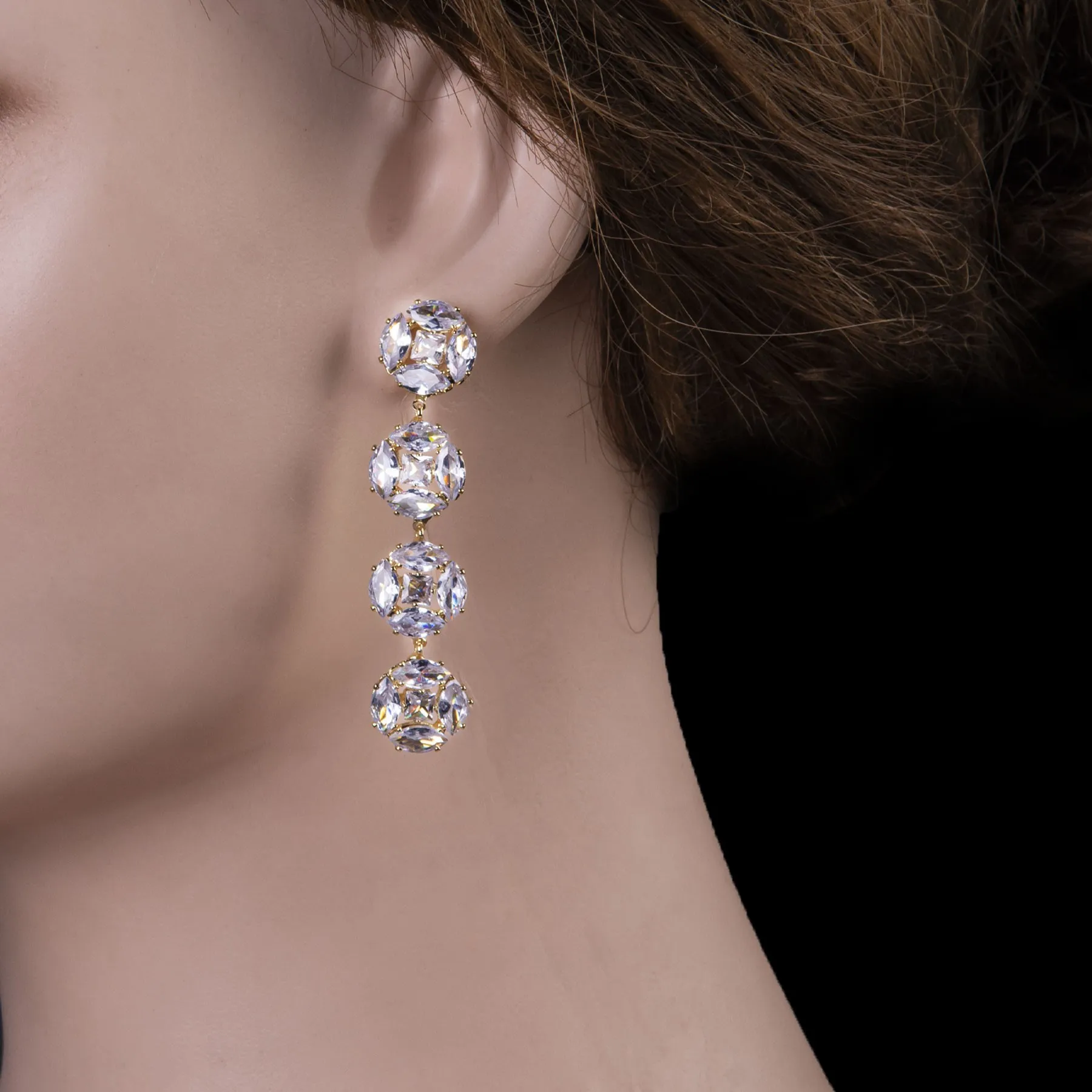 Four Stone Cluster Dangle Drop Earrings