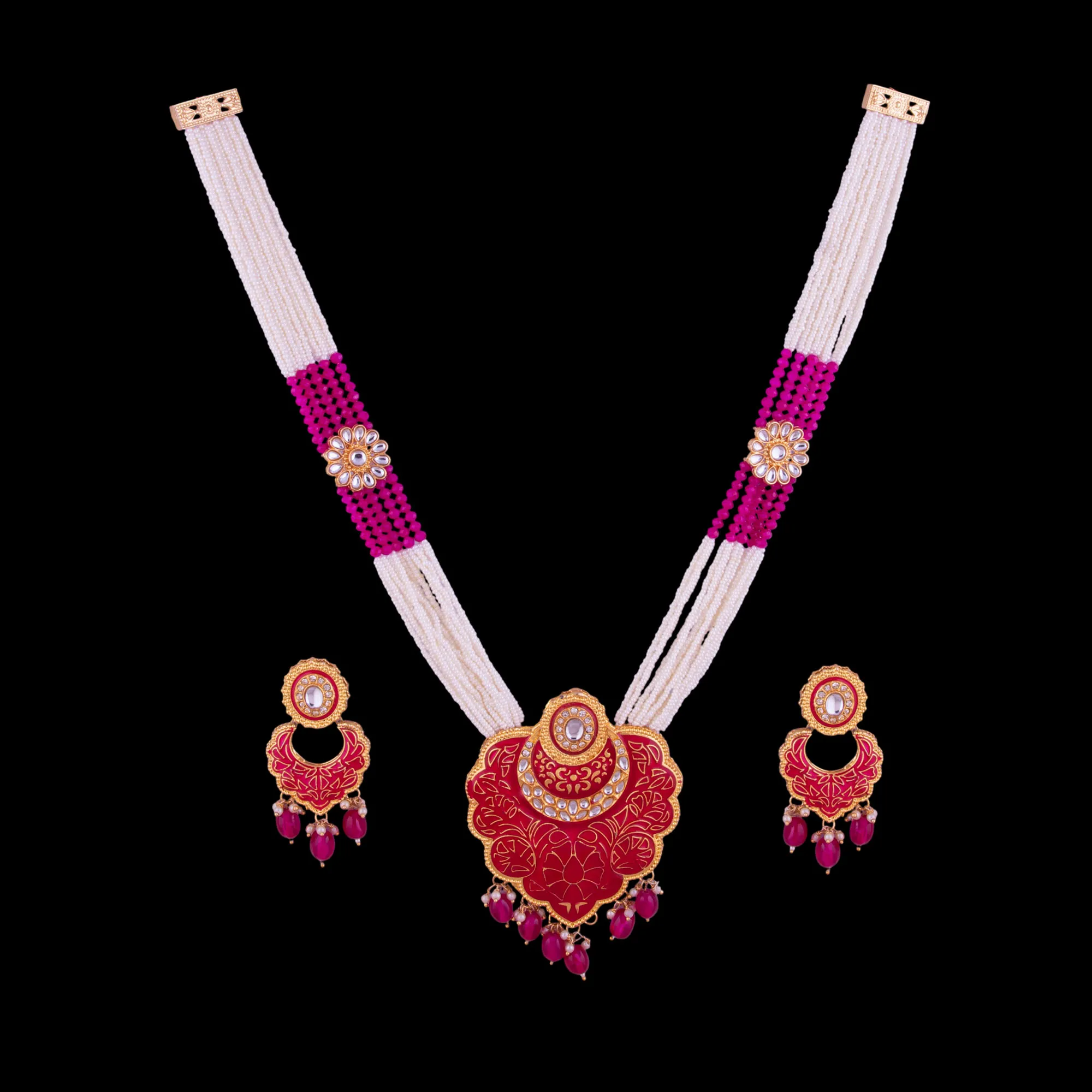 Traditional Indian Kundan Pearl Mala Set