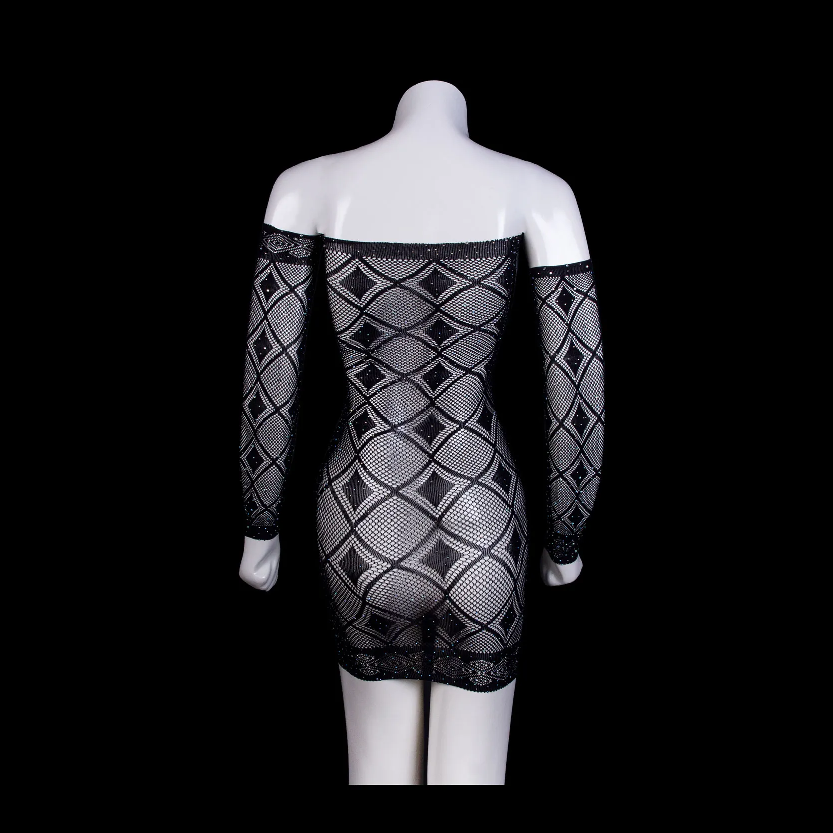 Off Shoulder Black Fishnet Body Stocking