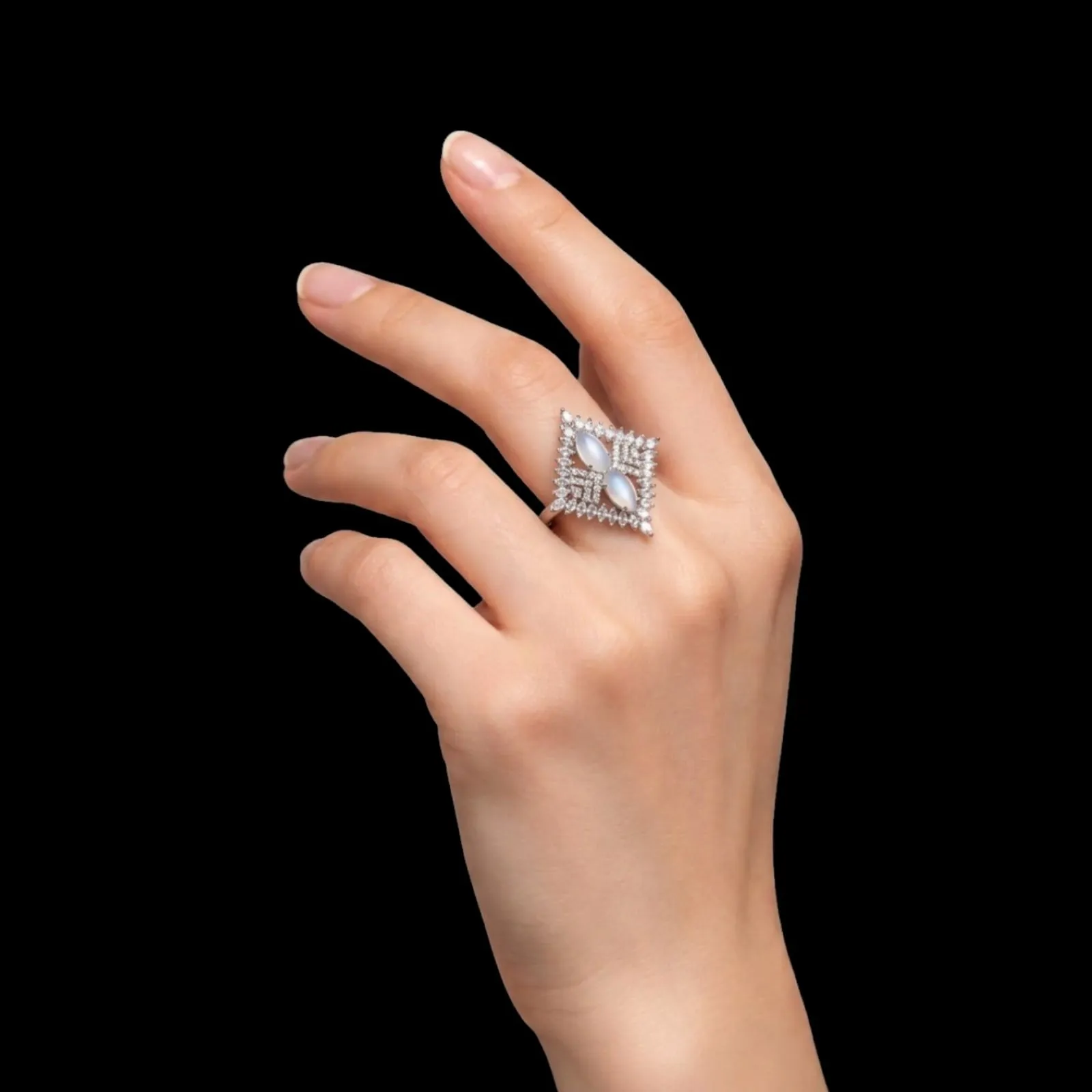 Marquise-cut White Zircon Ring