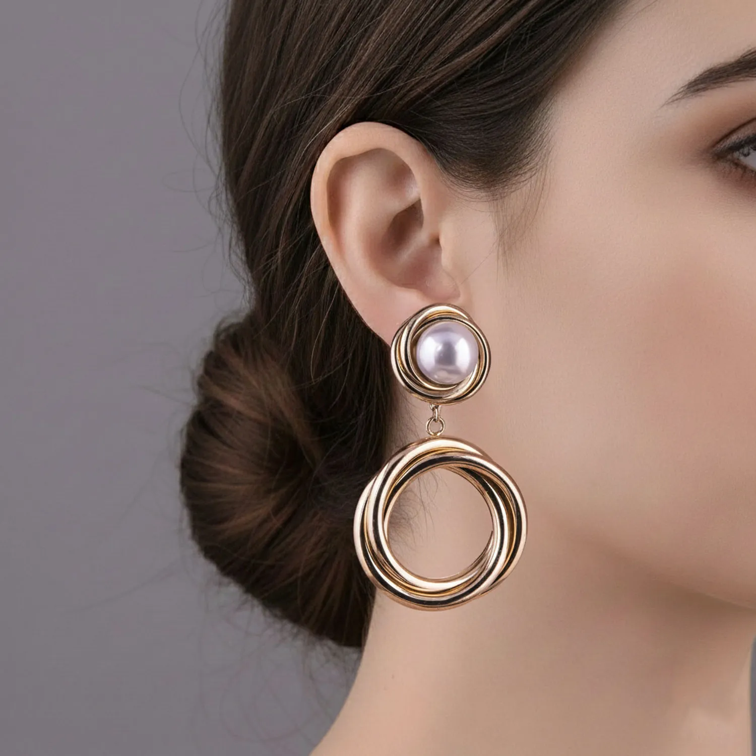 Large White Faux Pearl Twisted Hoop Earring