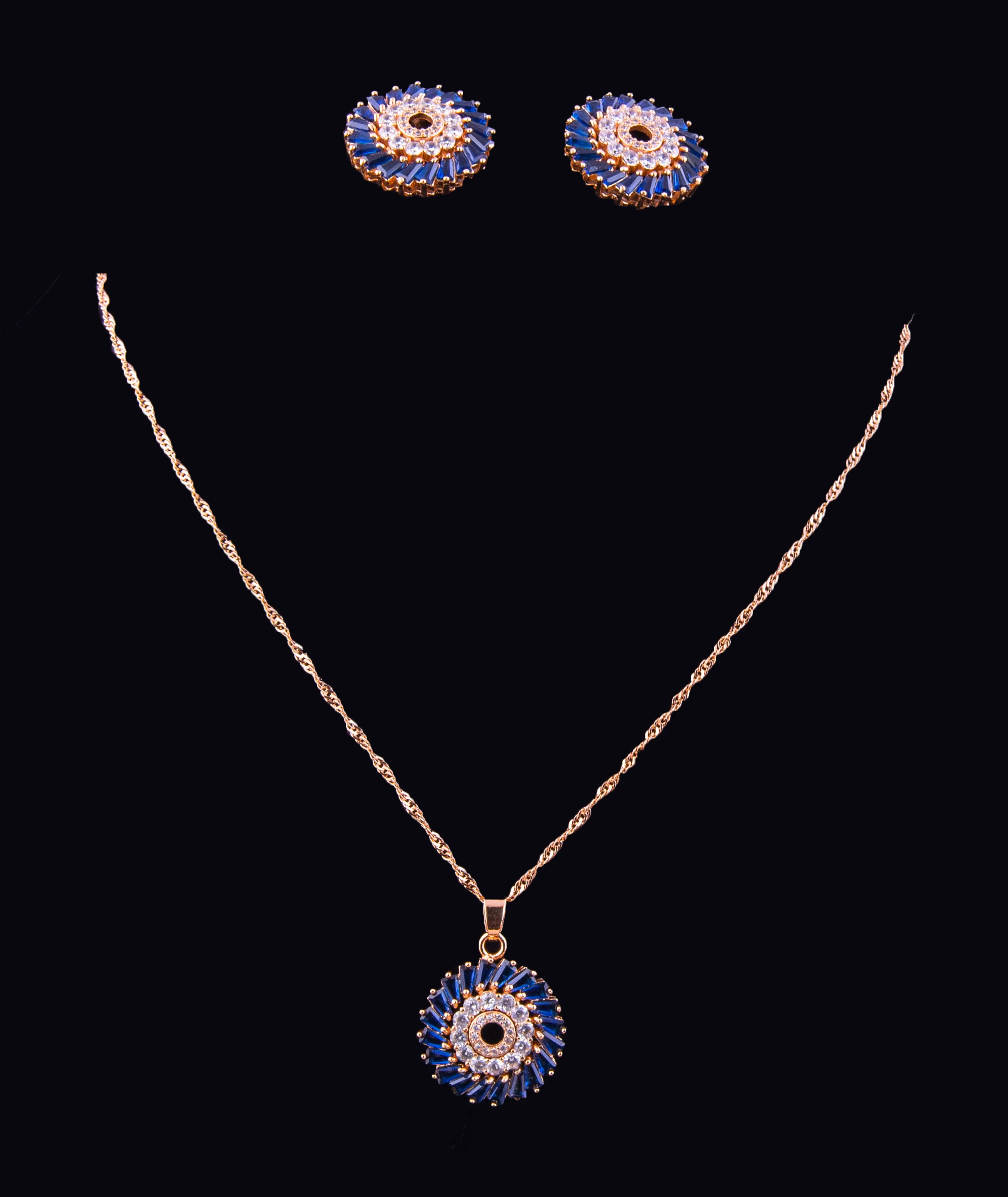 Blue Sapphire & Zirconia Pendant Necklace Set