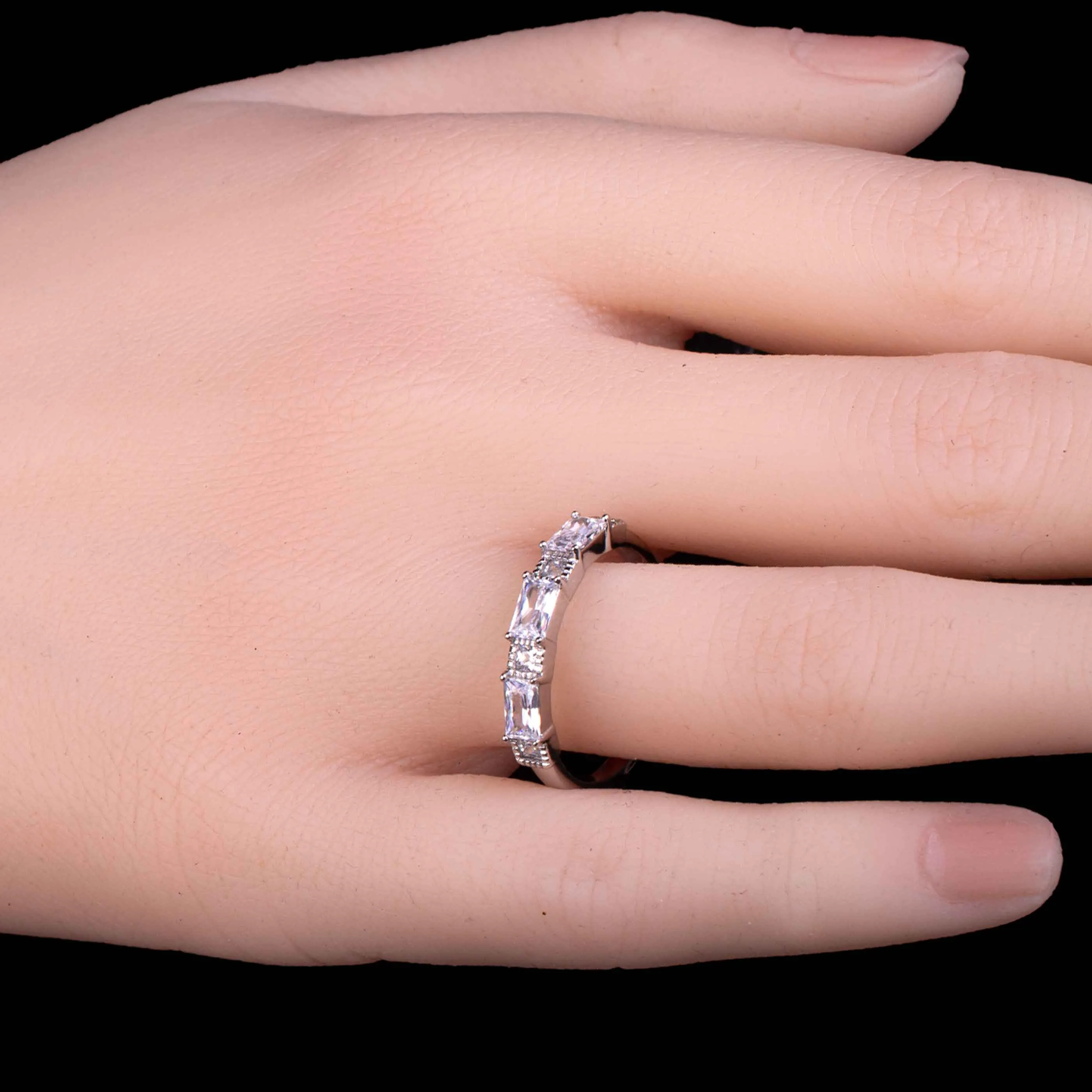 Zircon Baguette Cut Sleek Band Ring