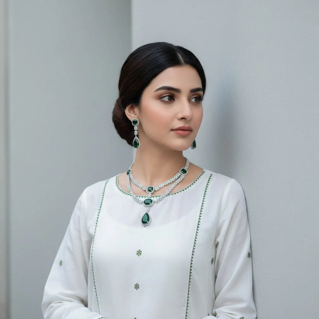 Emerald Zircon Teardrop Pendant Necklace