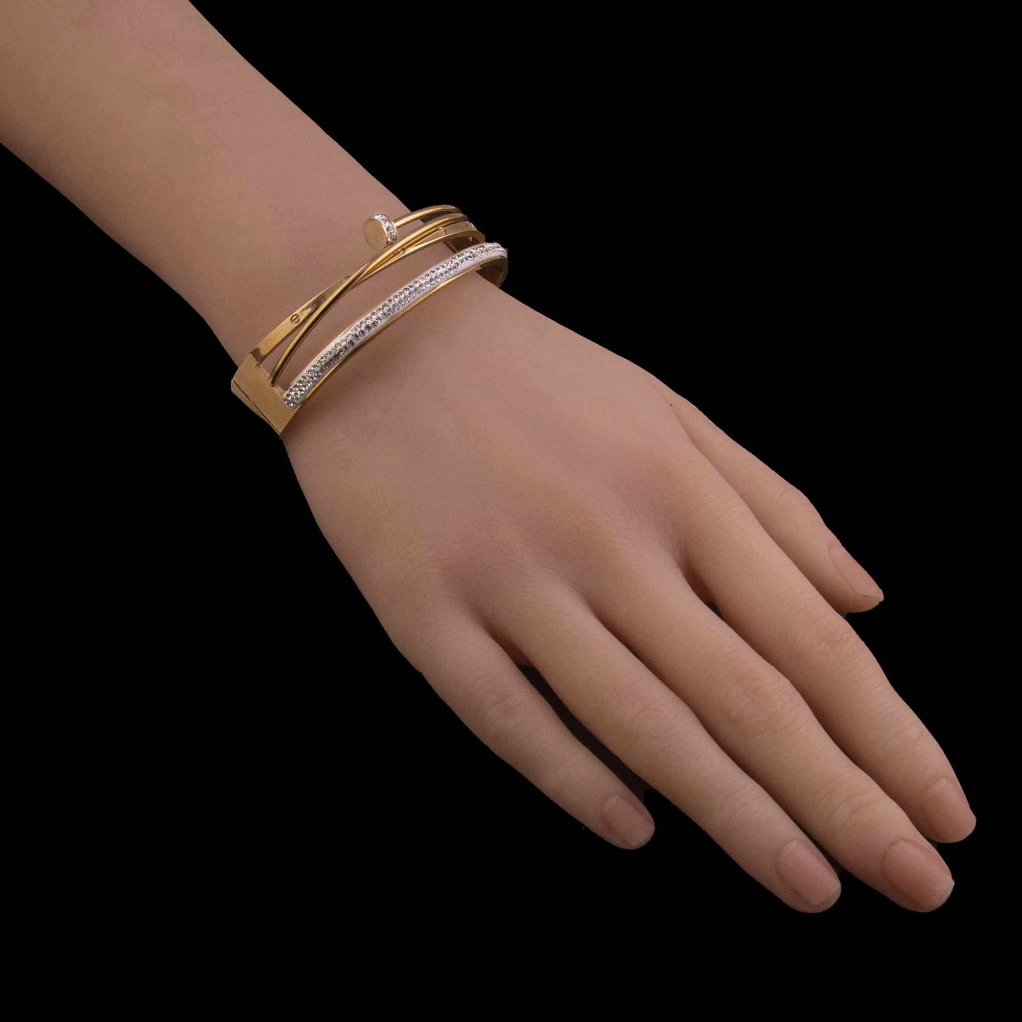 Golden Nail Twist Crystal Cuff Bracelet