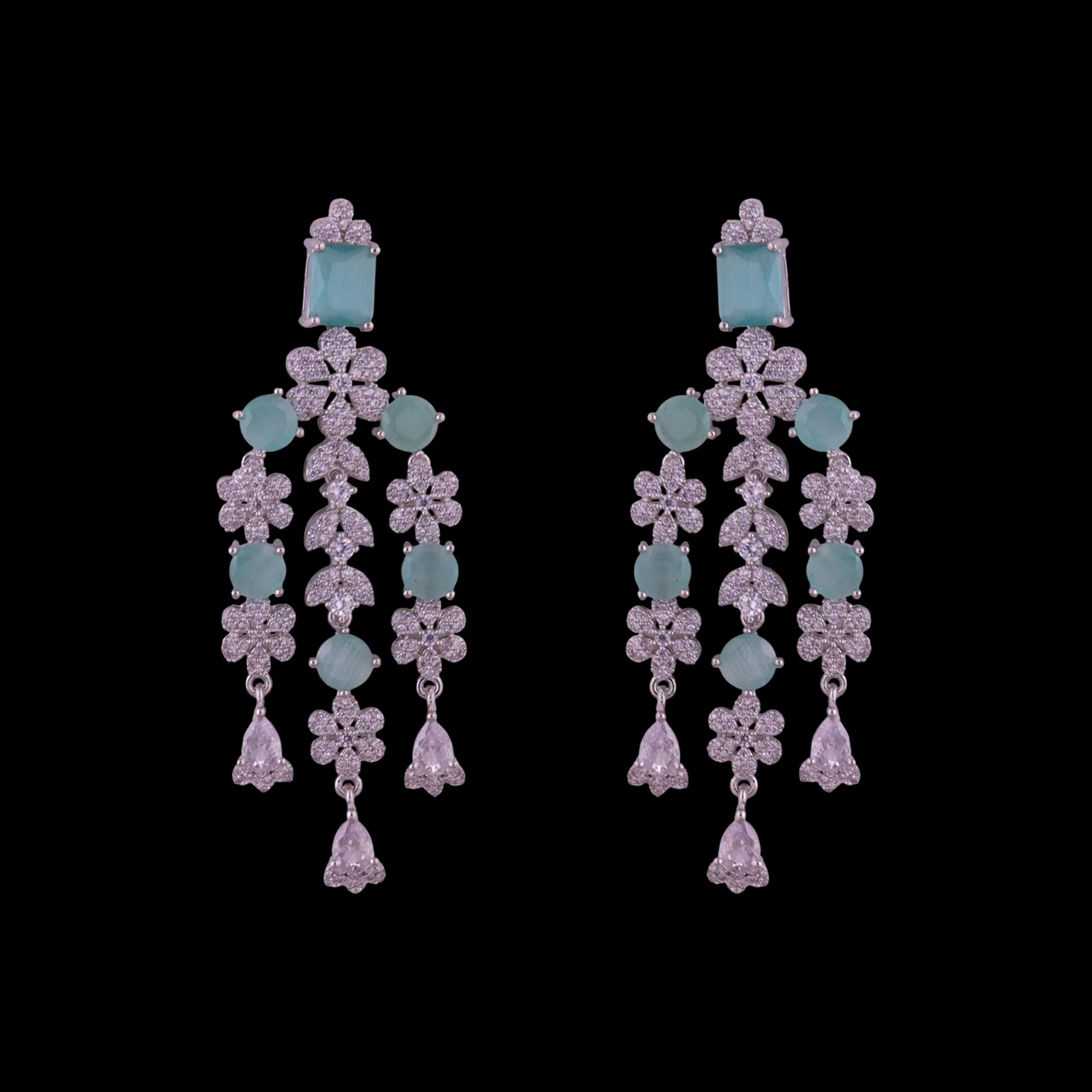 Floral Square Zircon Necklace Set