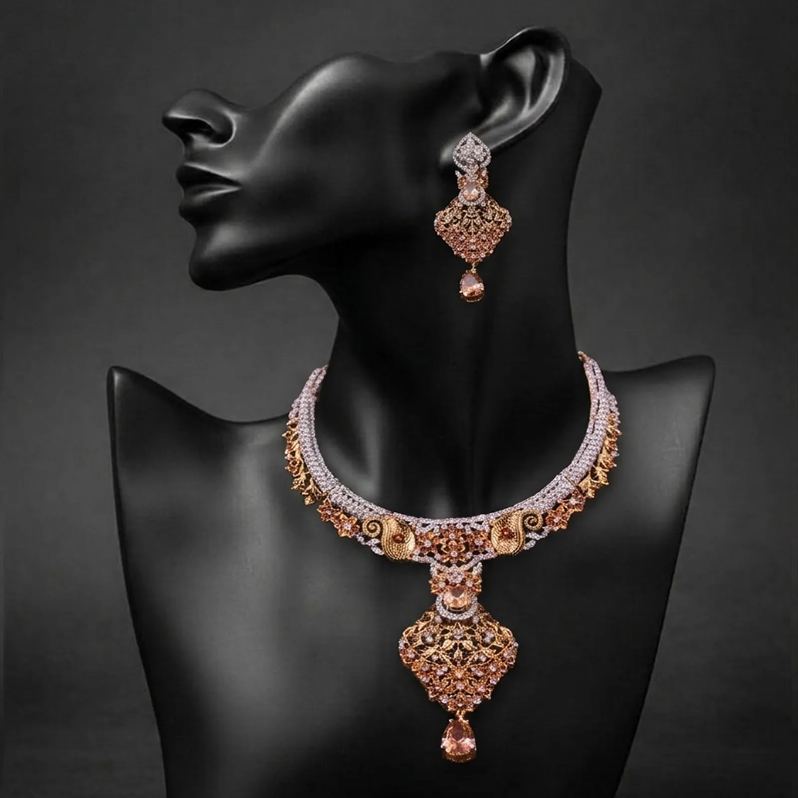 Floral Gold Plated Bridal Jewelry Set