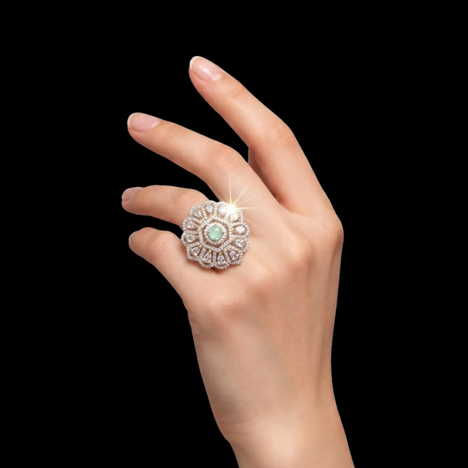Mint Cocktail Floral Ring