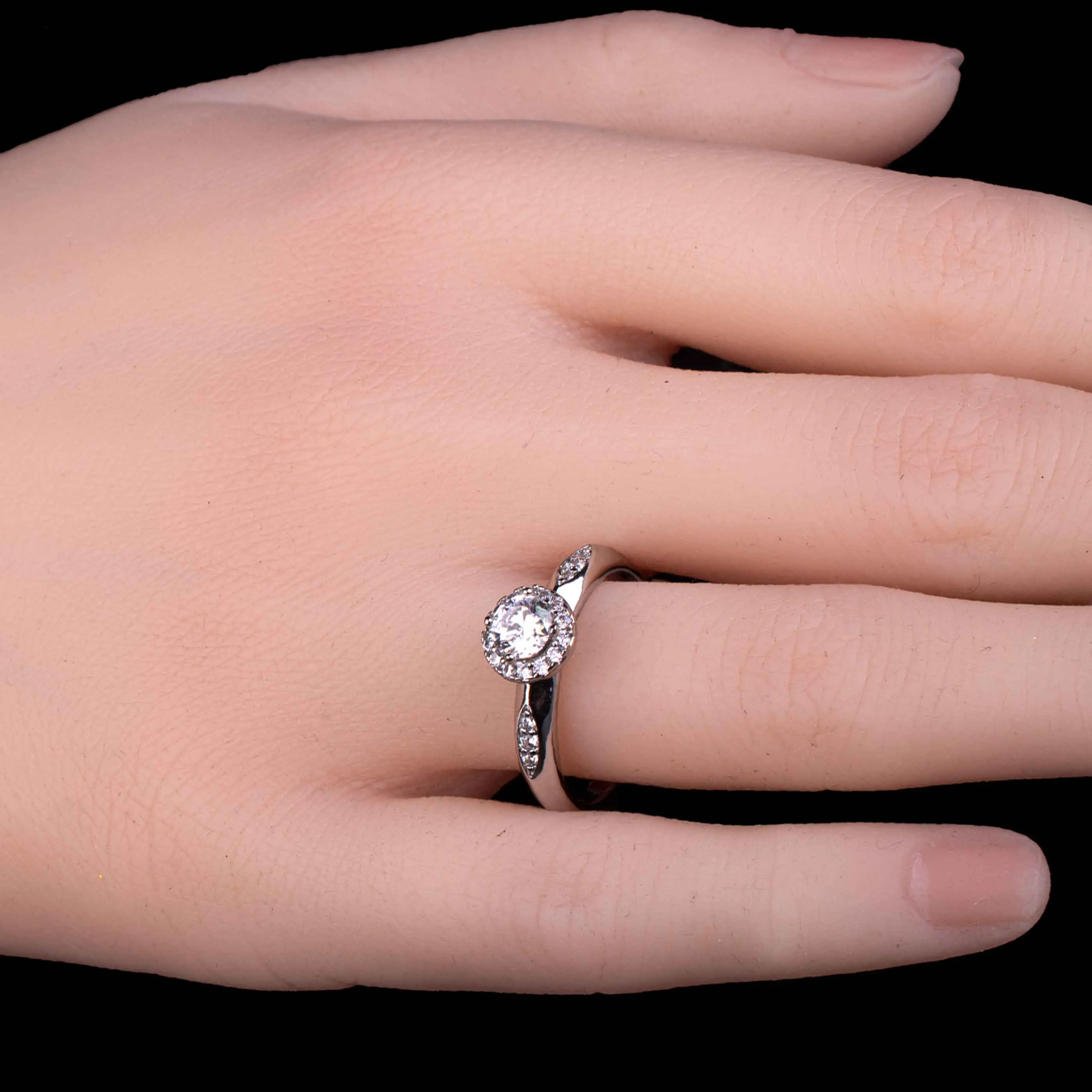 Halo Style Silver Accented Ring