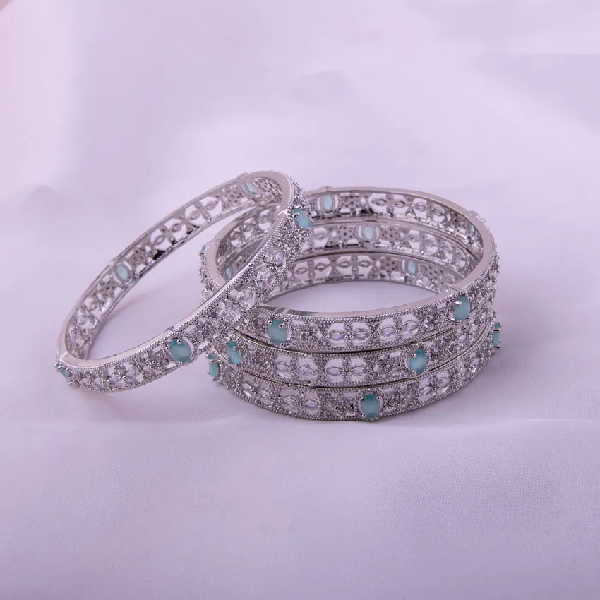 Cubic Zirconia And Mint Green Bangles Set