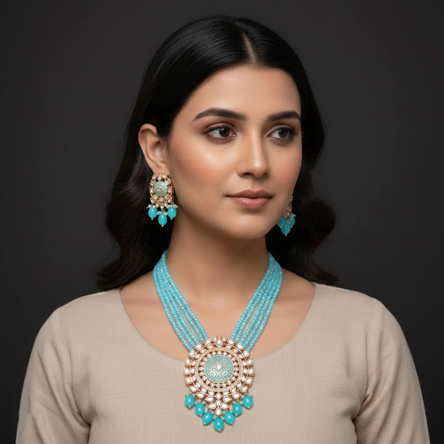 Kundan Meenakari Beaded Mala Set