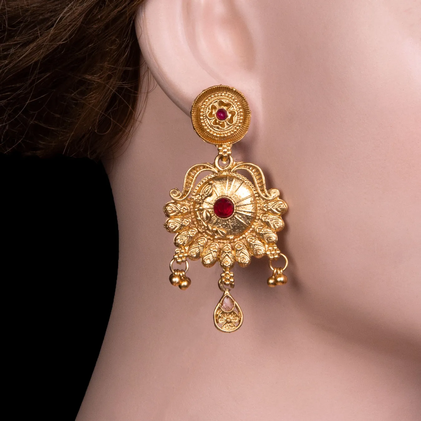 Antique Sunburst Dome Drop Earrings