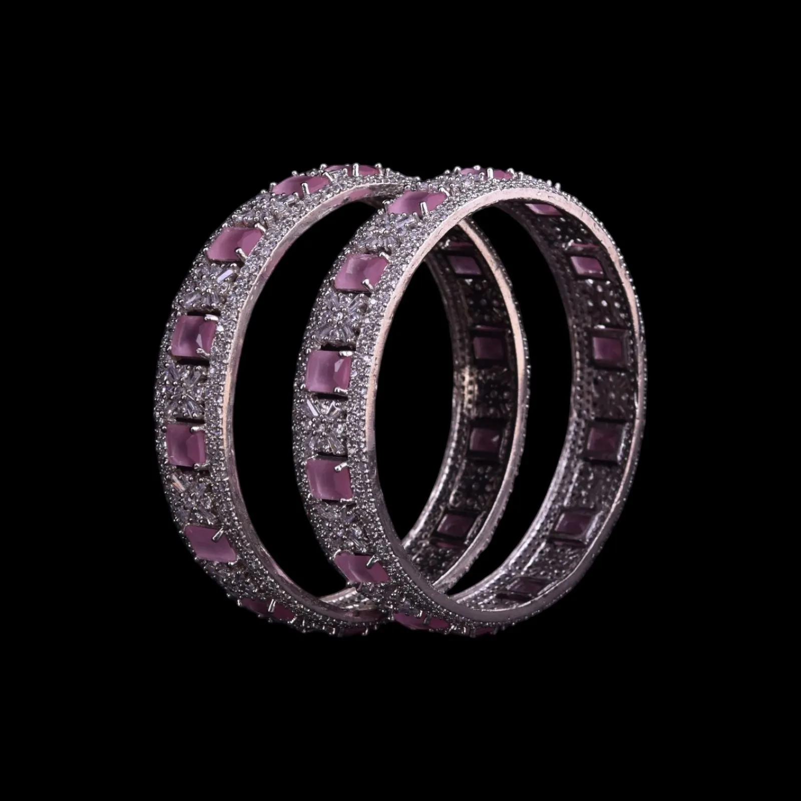 Geometric Petal & Pink Stone Bangles