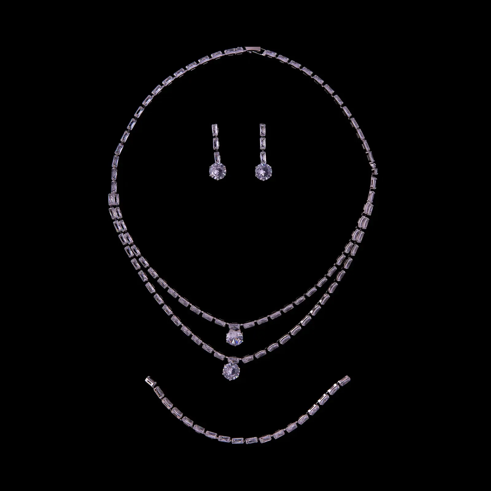 Silver Double Line Necklace Set