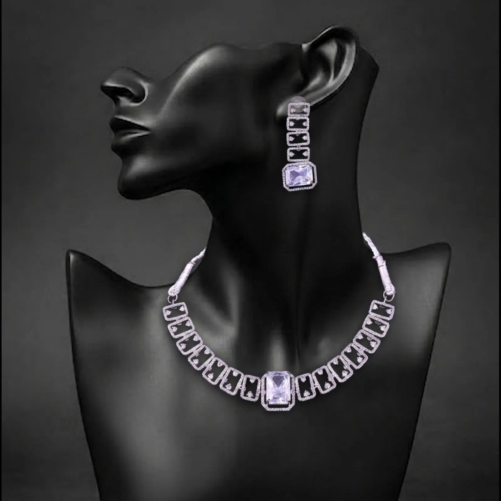White Crystal CZ Silver Necklace Set
