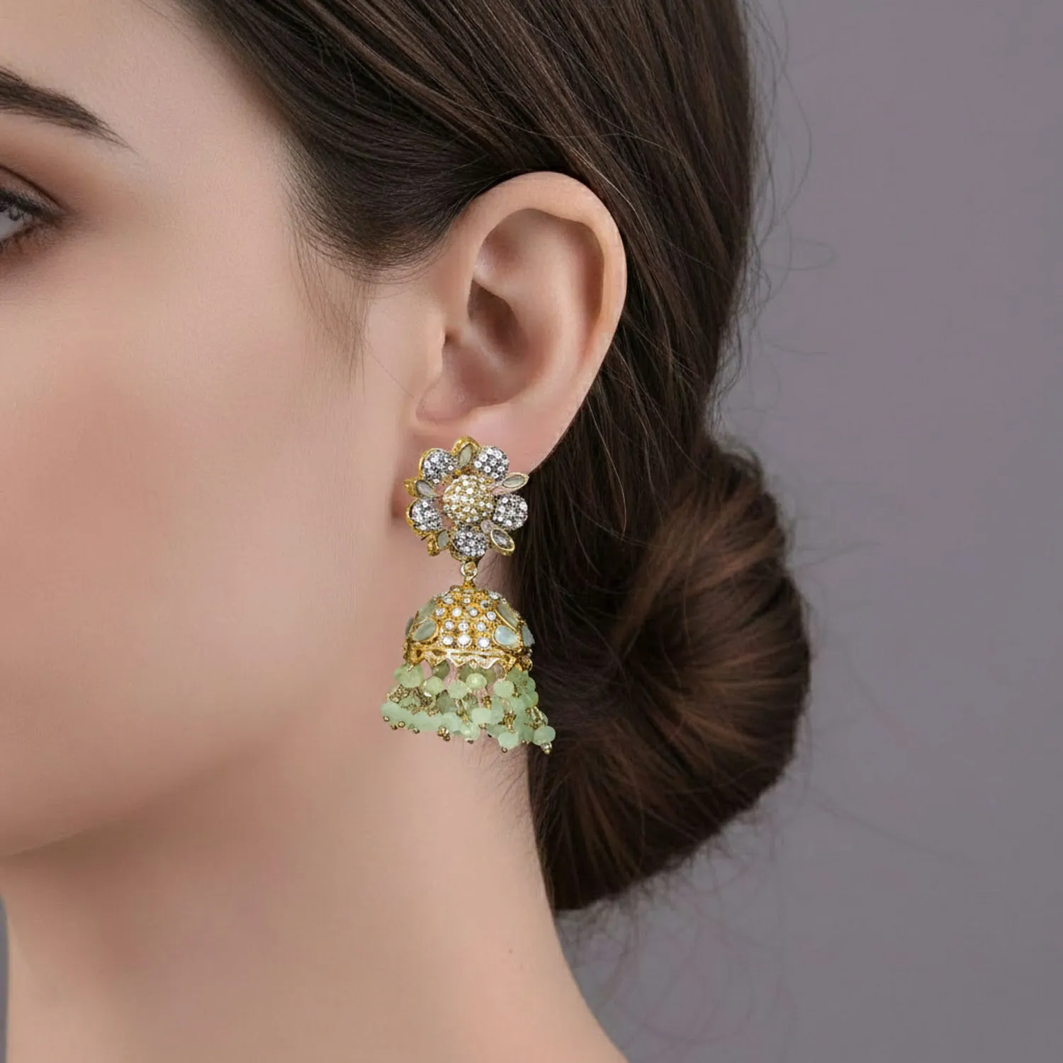 Bridal Crystal Bead Jhumka Earrings