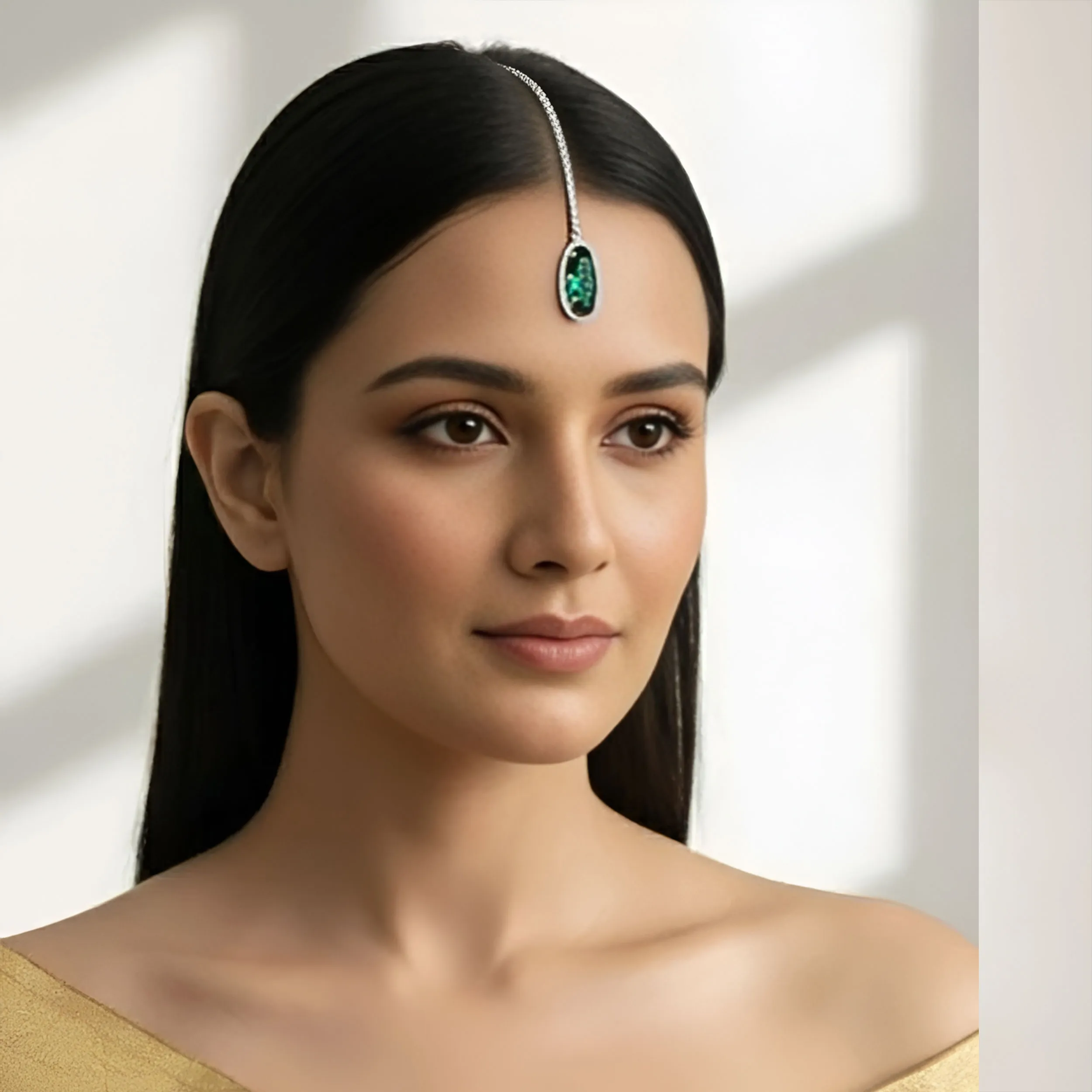 Sterling Silver Green Emerald Stone Bindiya
