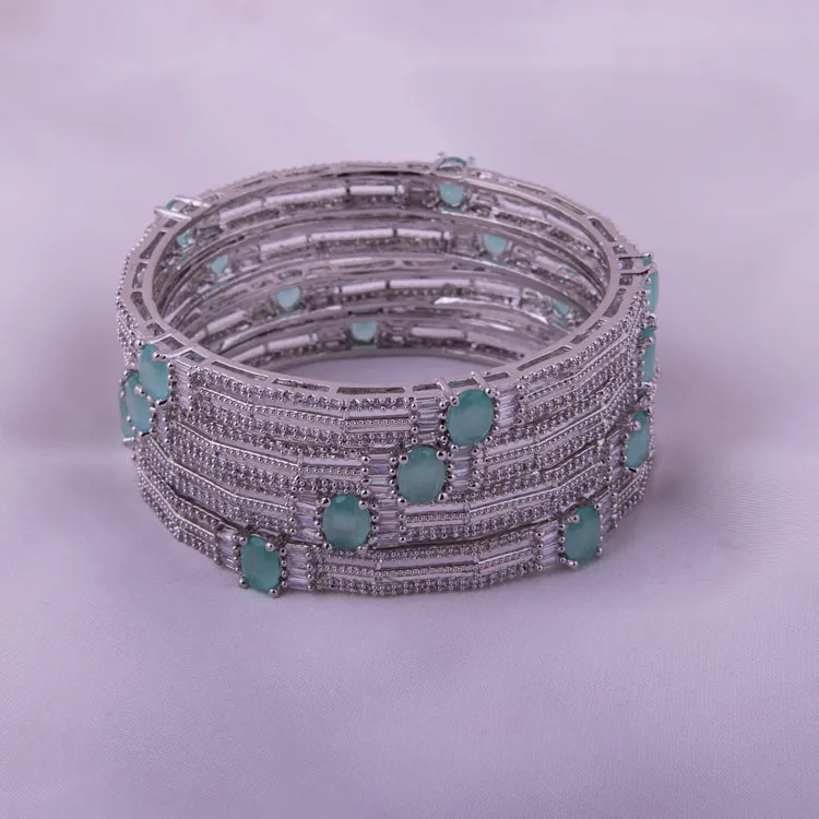 Mint Stone Silver Bangles Set 996