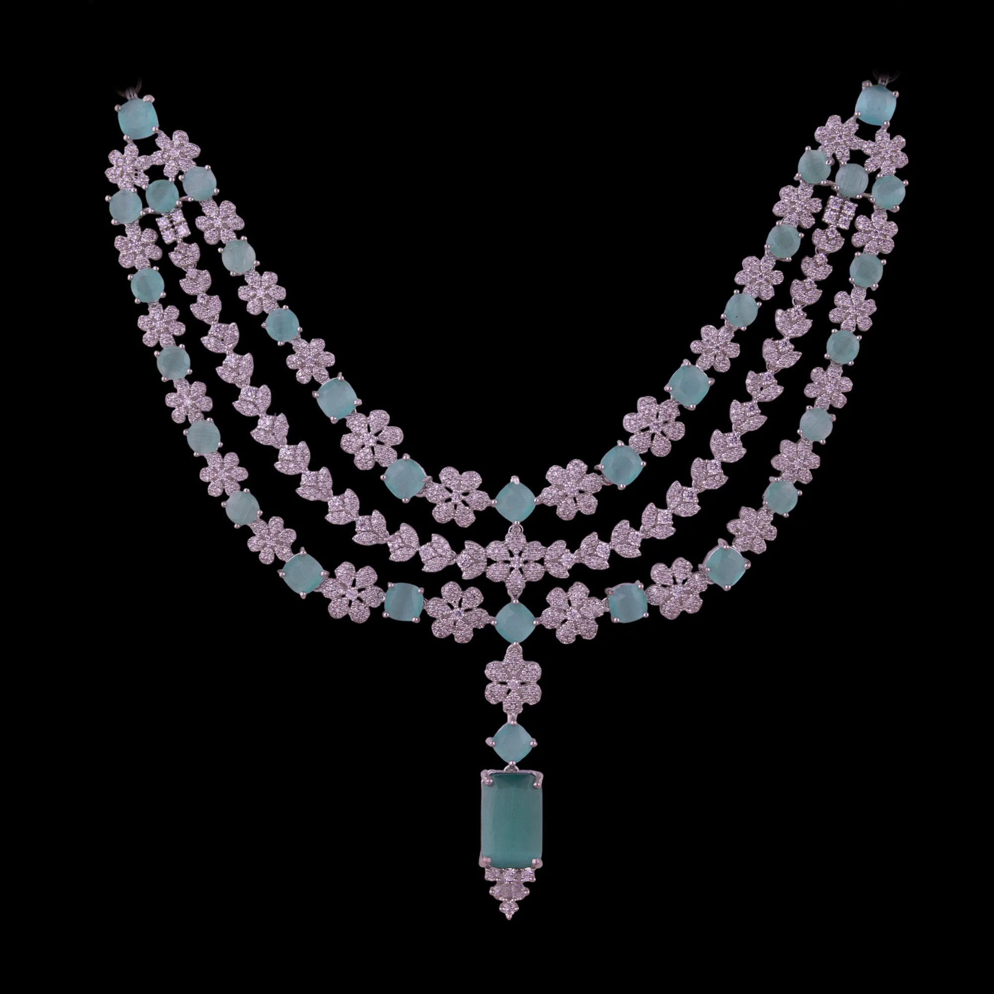 Floral Square Zircon Necklace Set