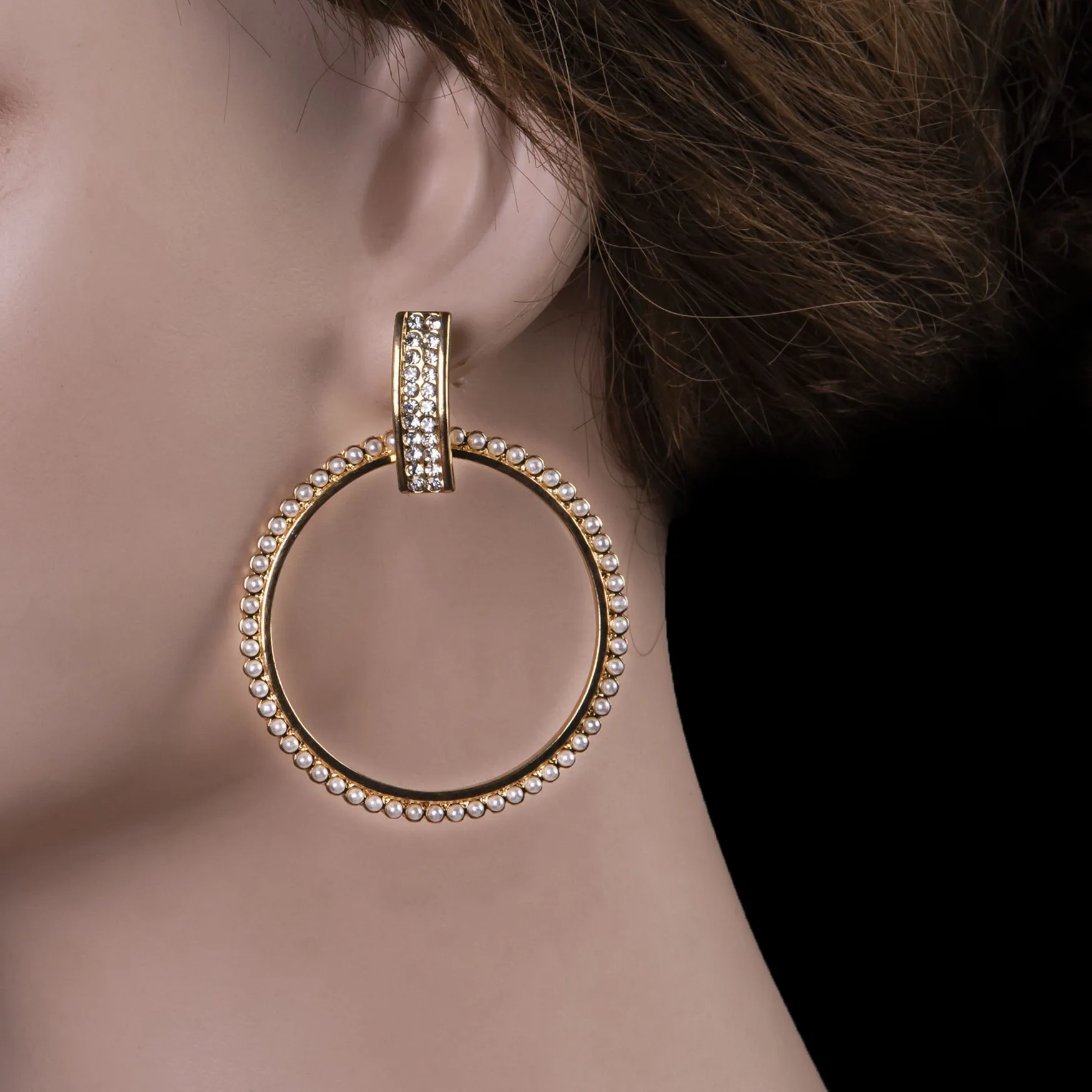 Long Circle Crystal Drop Hoop Earring