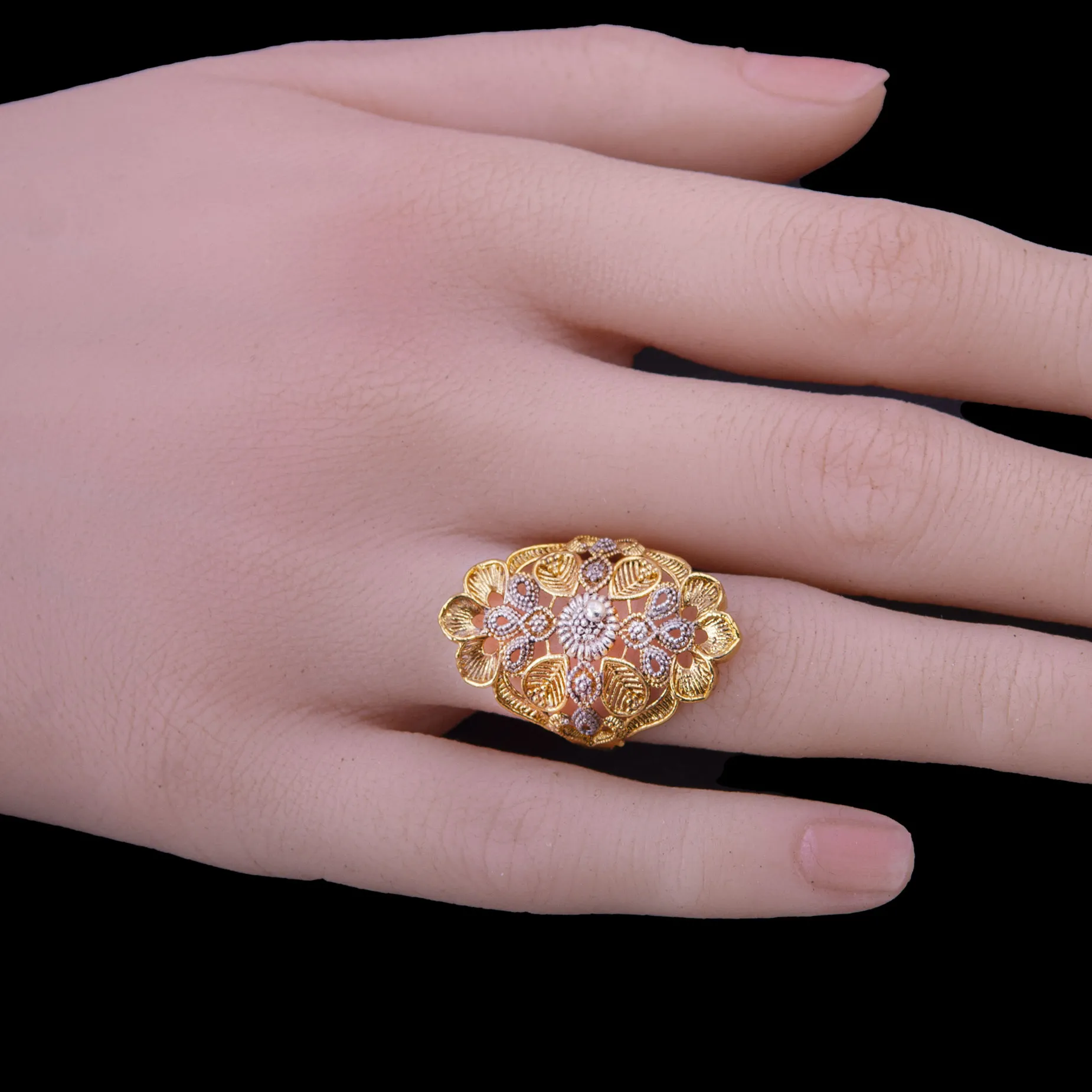 Gold Toned Filigree Cocktail Ring