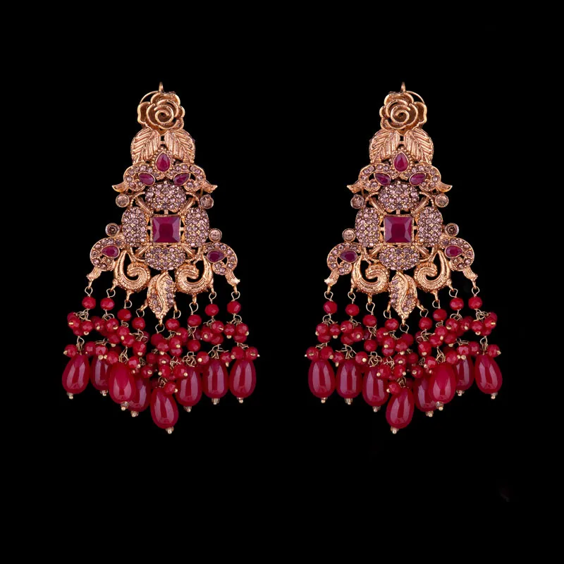 Maroon Pearls Earring And Bindi Set