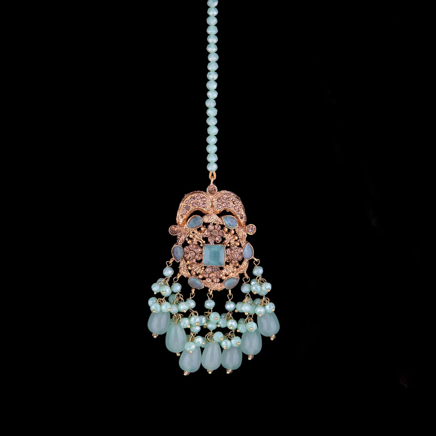 Mint Pearls Earrings & Bindi Set